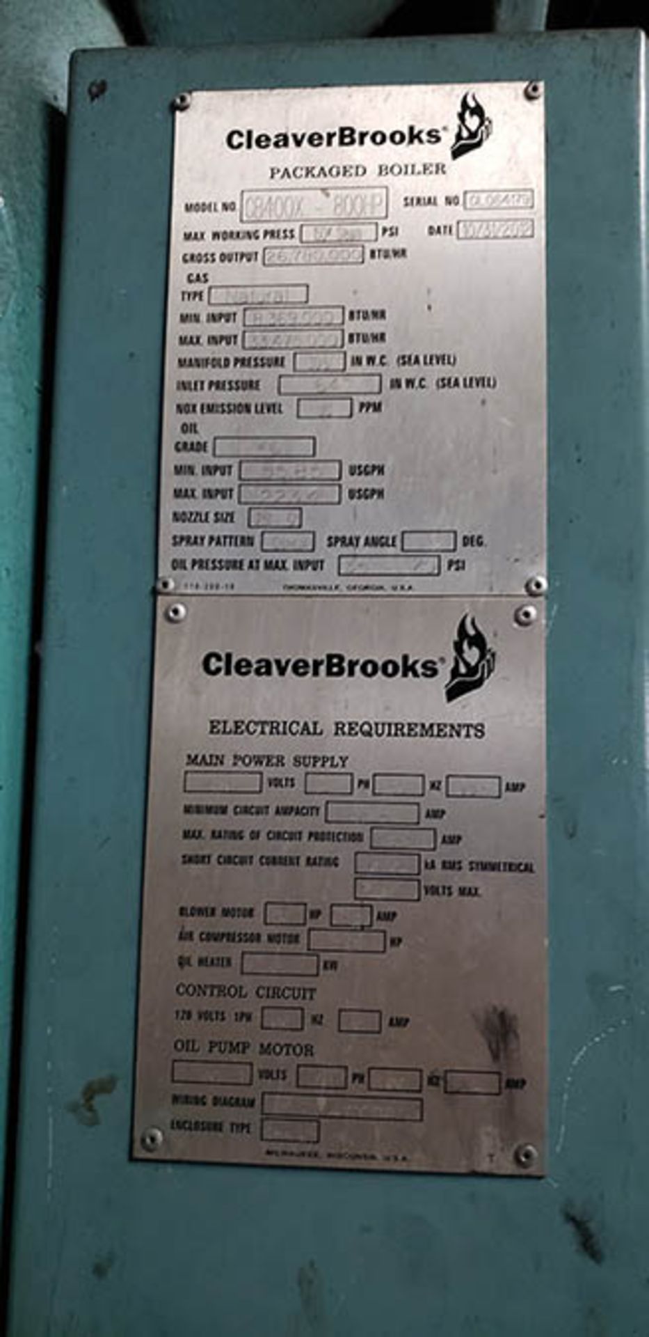 1977 CLEAVER BROOKS NATURAL GAS BOILER 33.475.000 BTU/HR MAX., 26.780.000, 800 HP GROSS OUTLET BTU/ - Image 6 of 7