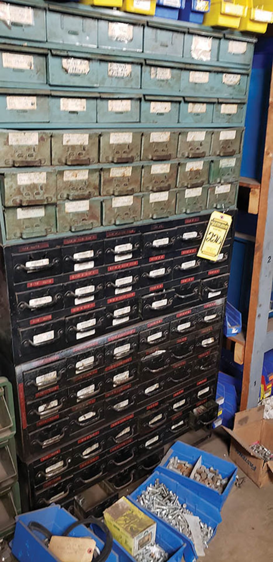 CONTENTS OF ROOM: BOLT BINS, PARTS BINS, SHELVING FULL OF HARDWARE, BOLTS, NUTS, SCREWS, WASHERS, - Image 6 of 13