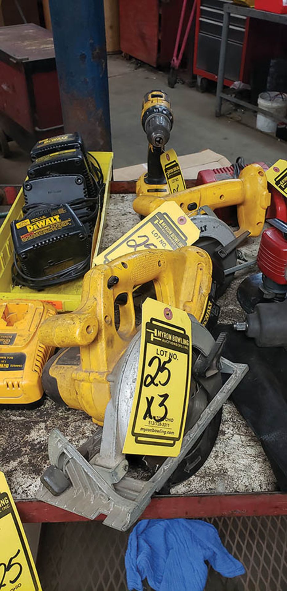 DEWALT 6 1/2'' CIRCULAR SAW, 18V., DEWALT 5 3/8'' CIRCULAR SAW, 18V., DEWALT 1/2'' DRILL/DRIVER,