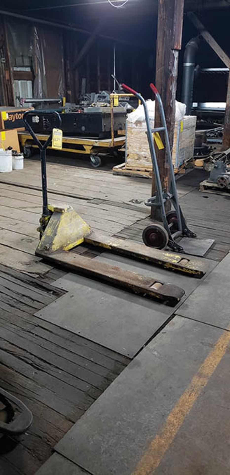 (2) PALLET JACKS, BARREL CART