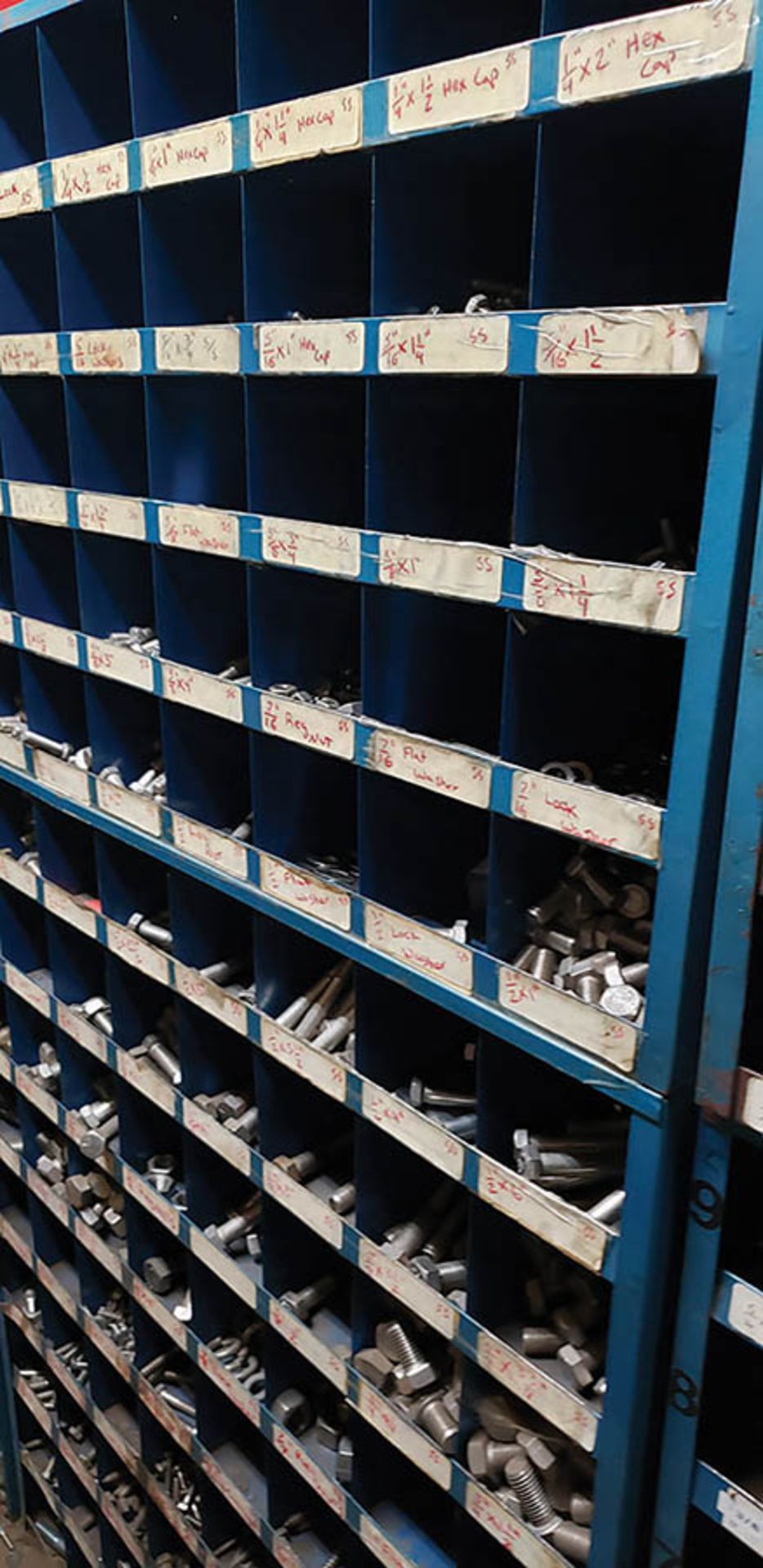 CONTENTS OF ROOM: BOLT BINS, PARTS BINS, SHELVING FULL OF HARDWARE, BOLTS, NUTS, SCREWS, WASHERS, - Image 12 of 13