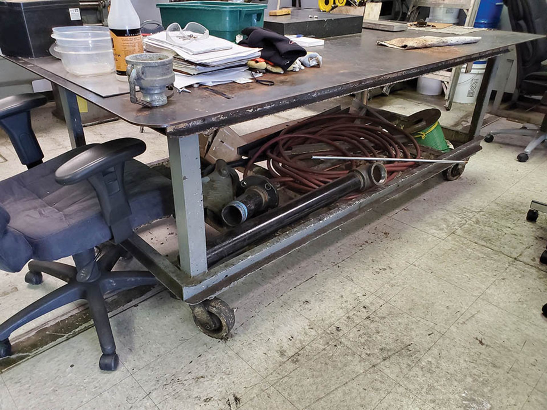 95'' X 4' X 1/4'' STEEL WELDING TABLE ON CASTERS