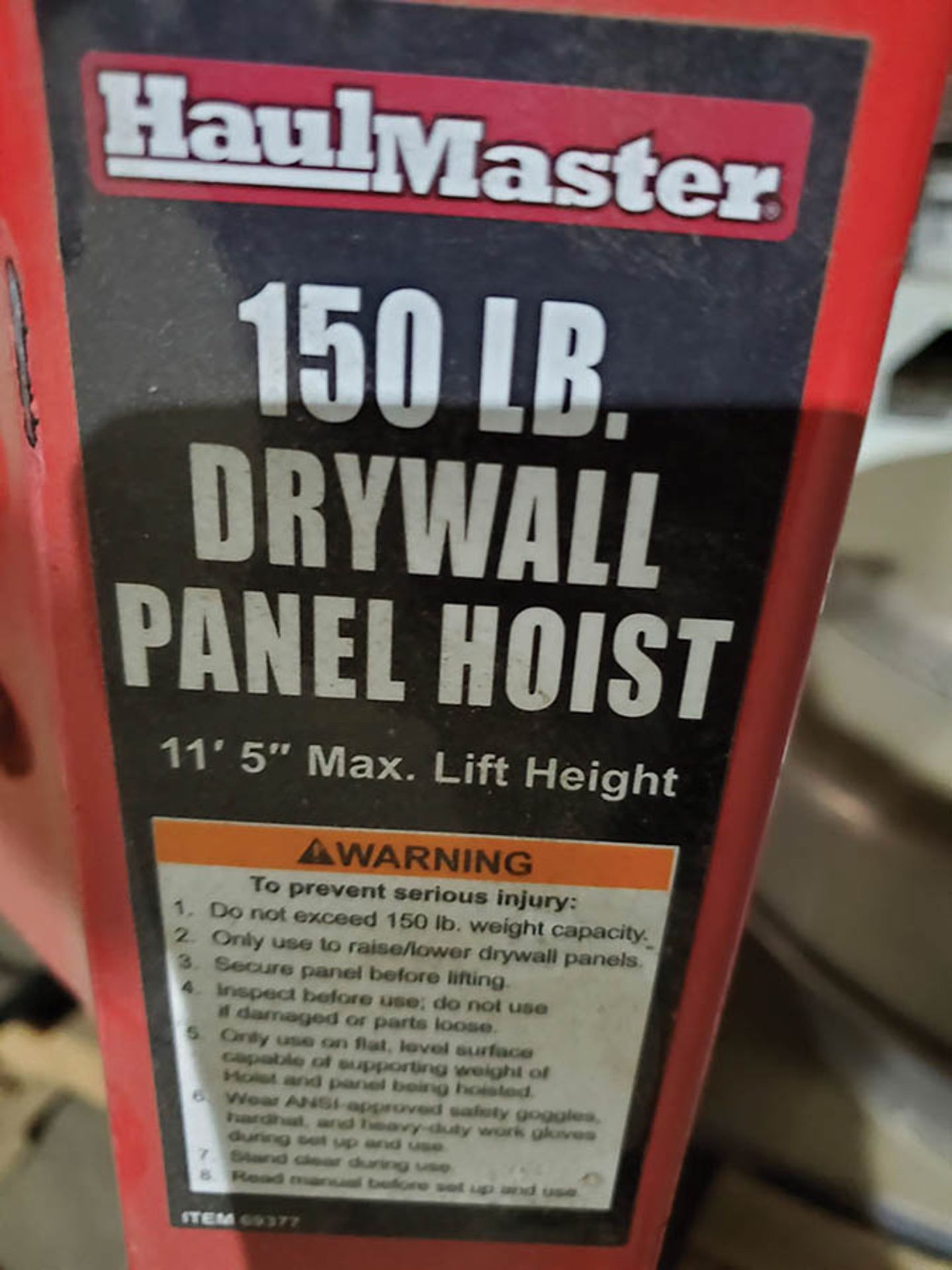 HAULMASTER 150 LB. DRYWALL PANEL HOIST, 11'5'' MAX LIFT HEIGHT - Image 2 of 3