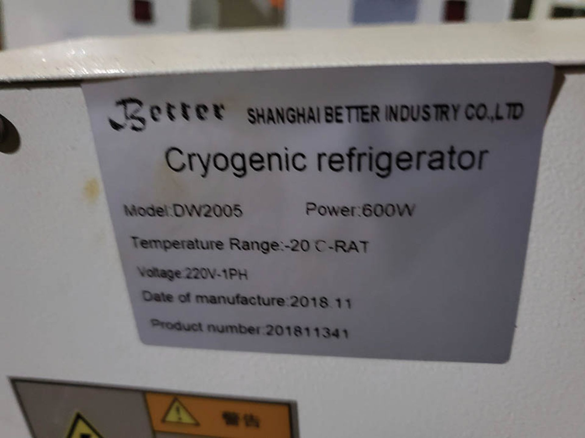 2019 SBI CRYOGENIC REFRIGERATOR, MODEL DW2005, TEMP. -20 C-RAT - Image 6 of 6