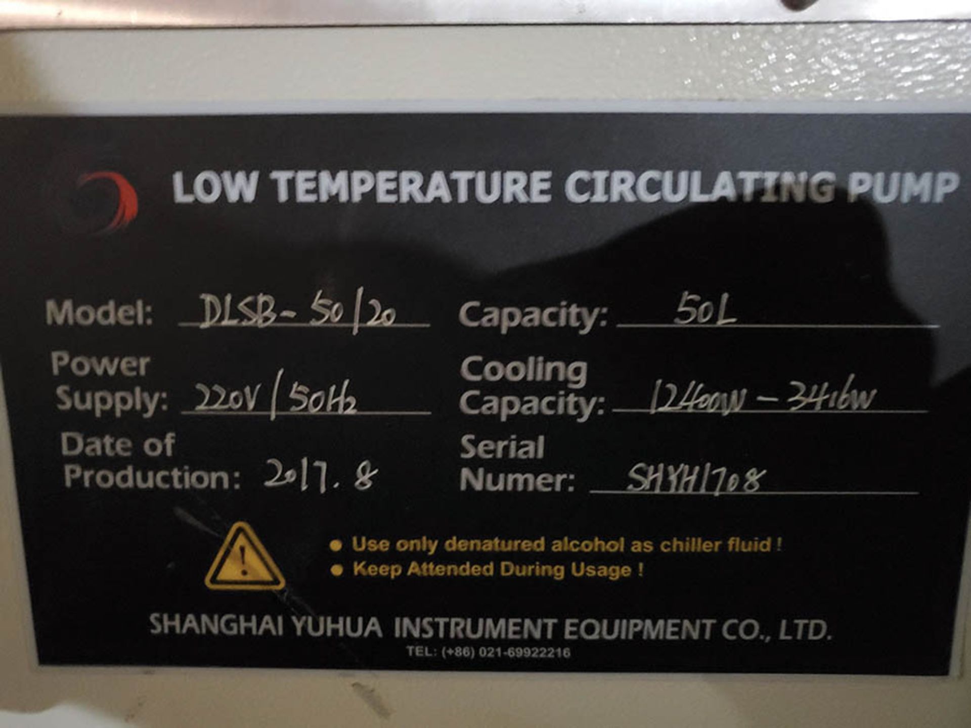 2017 SHANGHAI YUHUA 50 LITER LOW TEMPERATURE CIRCULATING PUMP, MODEL DLSB-50/20, 50 LITER CAP., - Image 3 of 4