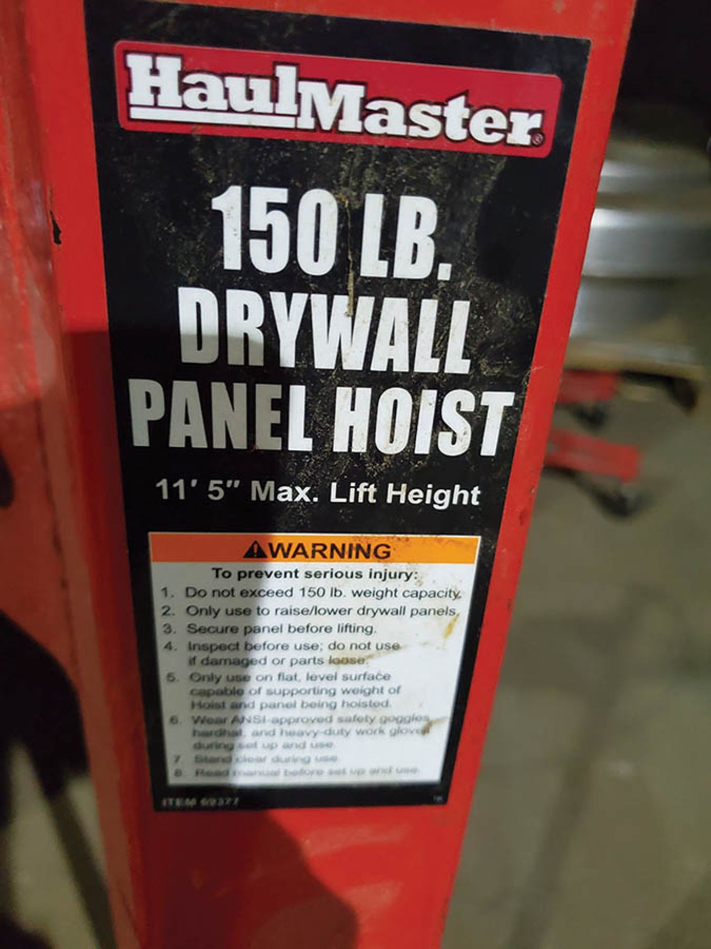 HAULMASTER 150 LB. DRYWALL PANEL HOIST, 11'5'' MAX LIFT HEIGHT - Image 5 of 5