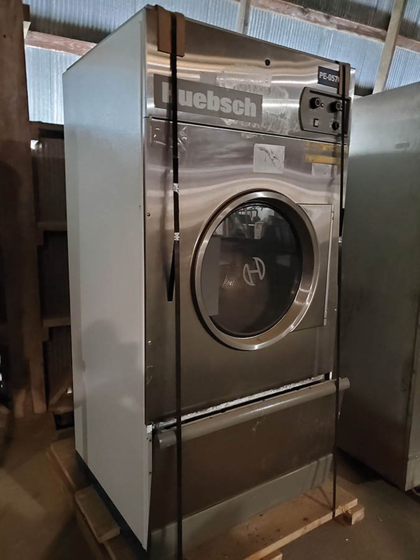 HUEBSCH S/S COMMERCIAL TUMBLER DRYER, MODEL HT0505EMTQ2S1N01, BOTTOM LINT FILTER, DIAL CONTROLS,