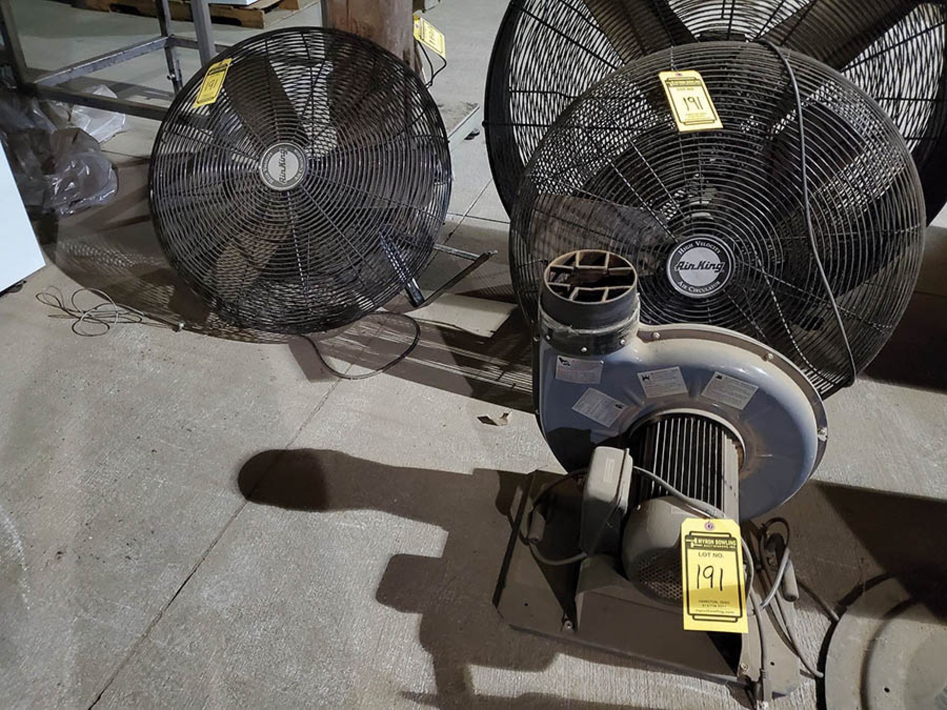 (2) PEDESTAL FANS (NOT MOUNTED) , DAYTON FUME EXHAUSTER AND PEDESTAL