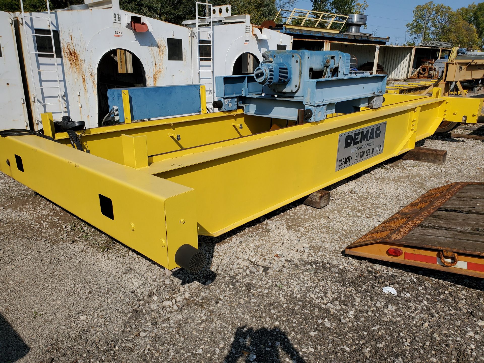 20-TON DEMAG DOUBLE GIRDER OVERHEAD BRIDGE CRANE, 24' SPAN, DEMAG 20-TON ELECTRIC CABLE HOIST WITH