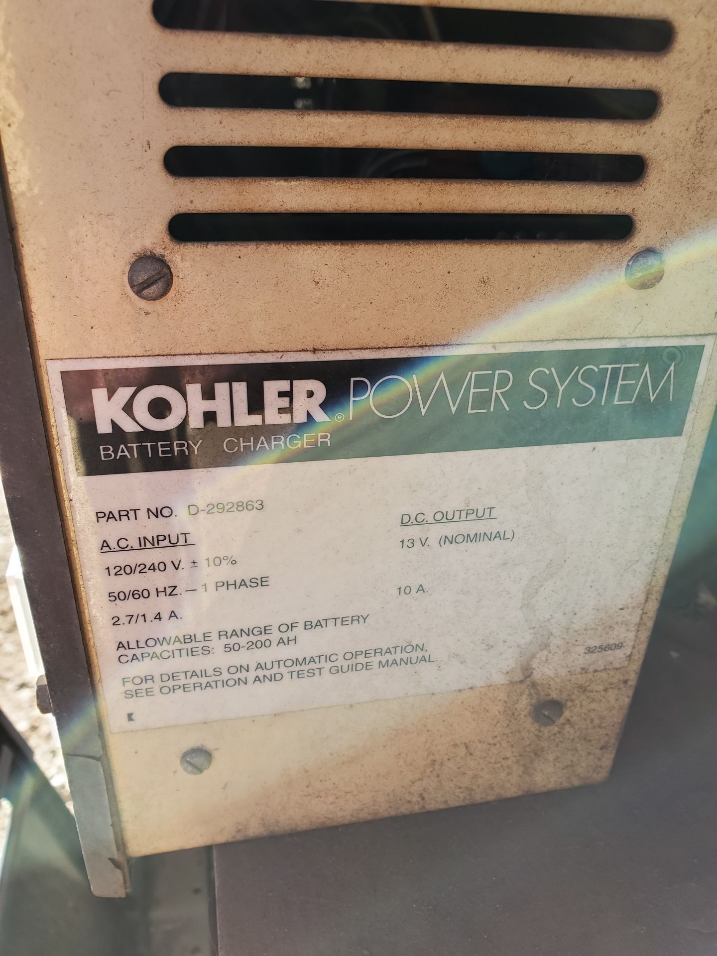 KOHLER NATURAL GAS POWER GENERATOR, MODEL 60RZ, AUTOMATIC 13V OUTPUT BATTERY CHARGER, 2000 YEAR FORD - Image 11 of 14