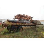 40' FLATBED TRAILER W/ CONTENT: PALLET RACK UPRIGHTS, I-BEAMS, OTHER SCRAP CONTENT, ALSO I-BEAMS