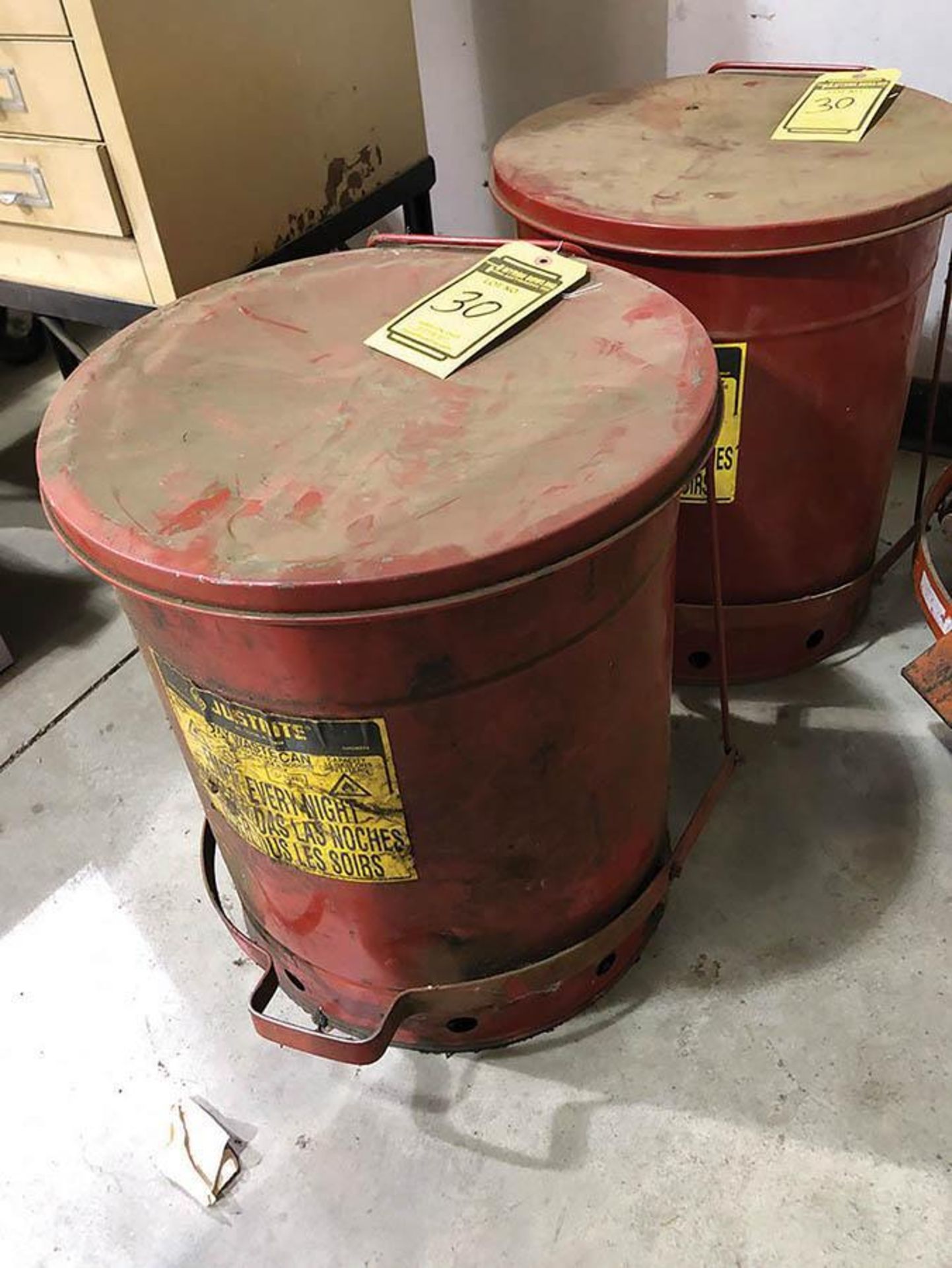 (2) JUSTRITE OILY WASTE CANS