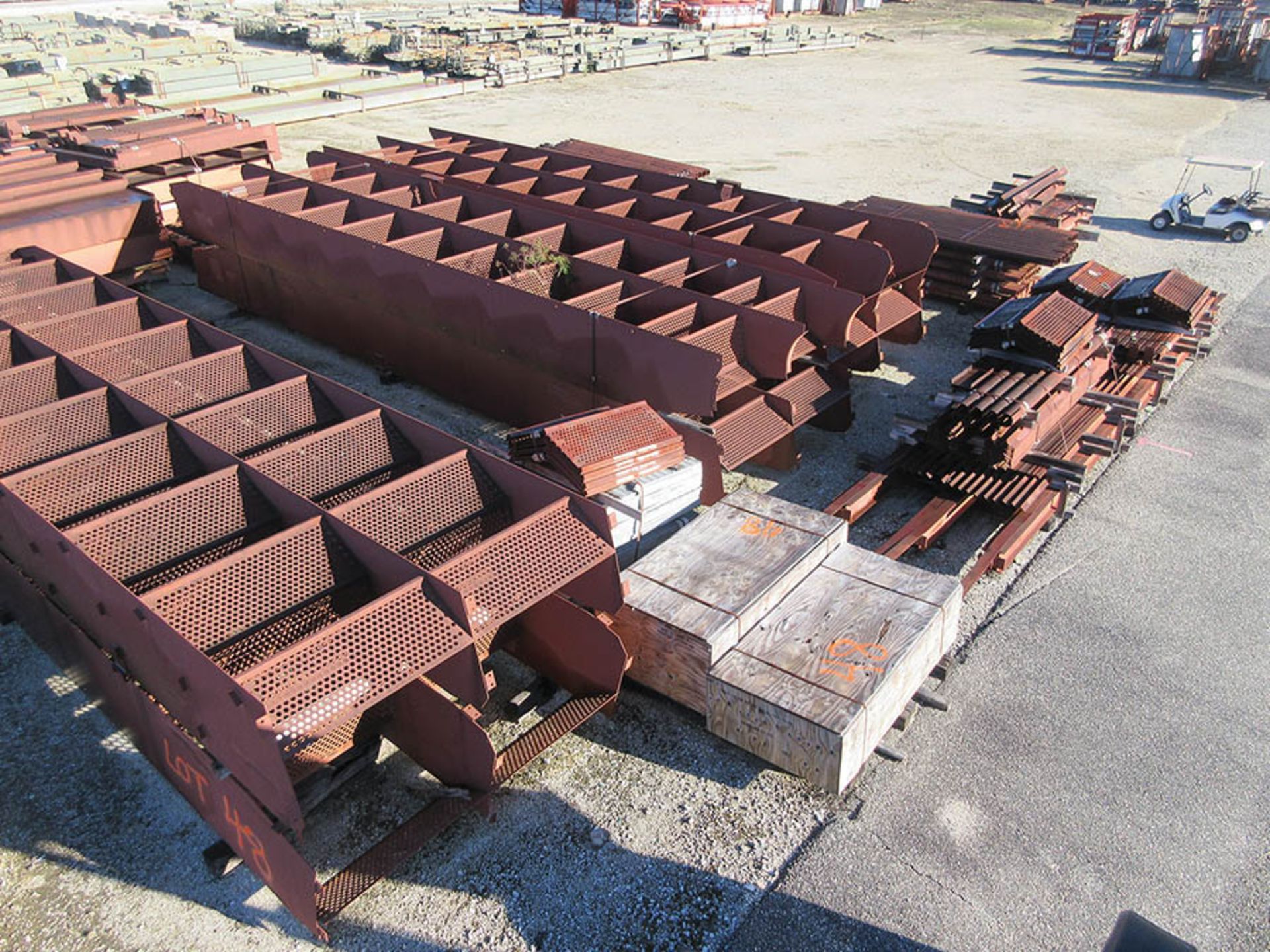 LARGE LOT OF STRUCTURAL STEEL; SOME INDIVIDUAL PIECE EXAMPLE WEIGHTS, 16,500 LB., 9,000 LB., 15,