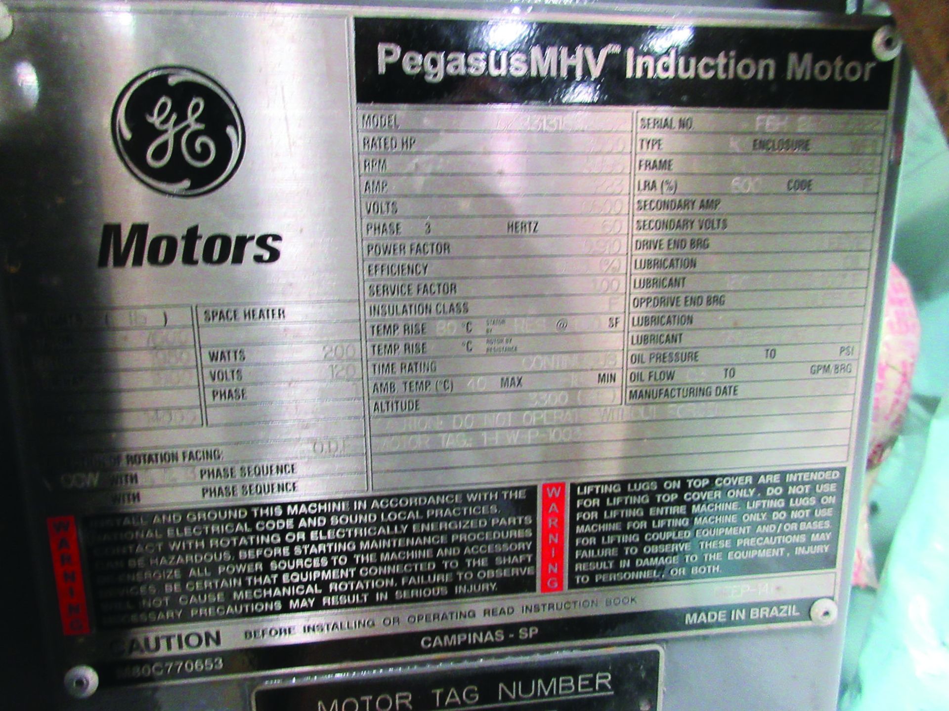 GE 3,000 HP INDUCTION MOTOR, MODEL 5K83131592802, 3585 RPM, 6,600 VOLTS, 8313 FRAME, S/N - Image 5 of 7