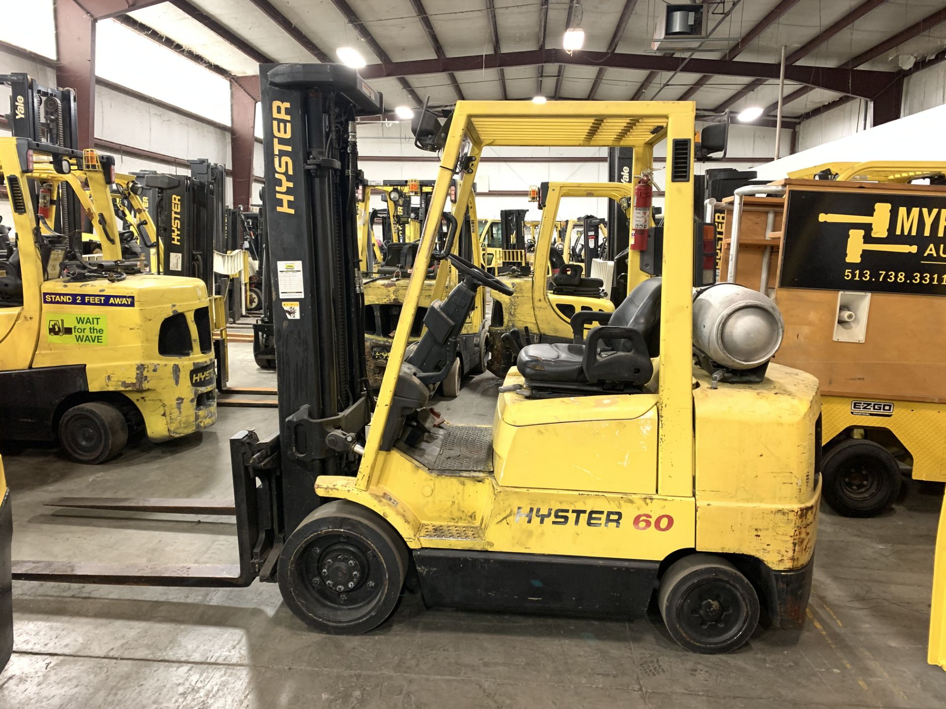 1998 HYSTER 6,000-LB. CAPACITY FORKLIFT, MODEL: S60XM, S/N: D187V05431V, LPG, SOLID TIRES, 3-STAGE