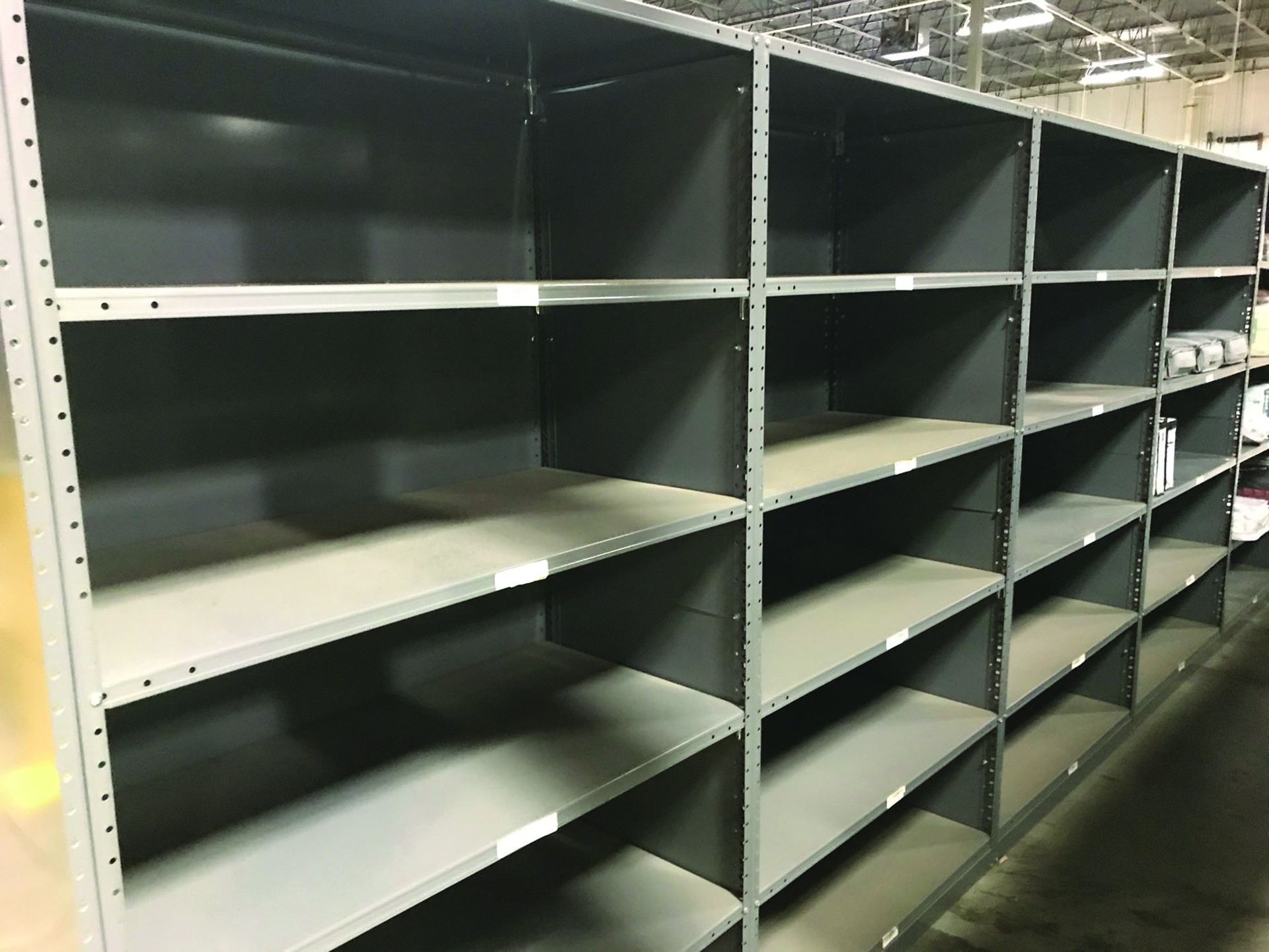 (36X) STEEL SHELVING - 48'' X 24'' X 87'', 6 SHELVES PER SECTION CLOSED SIDES & BACK