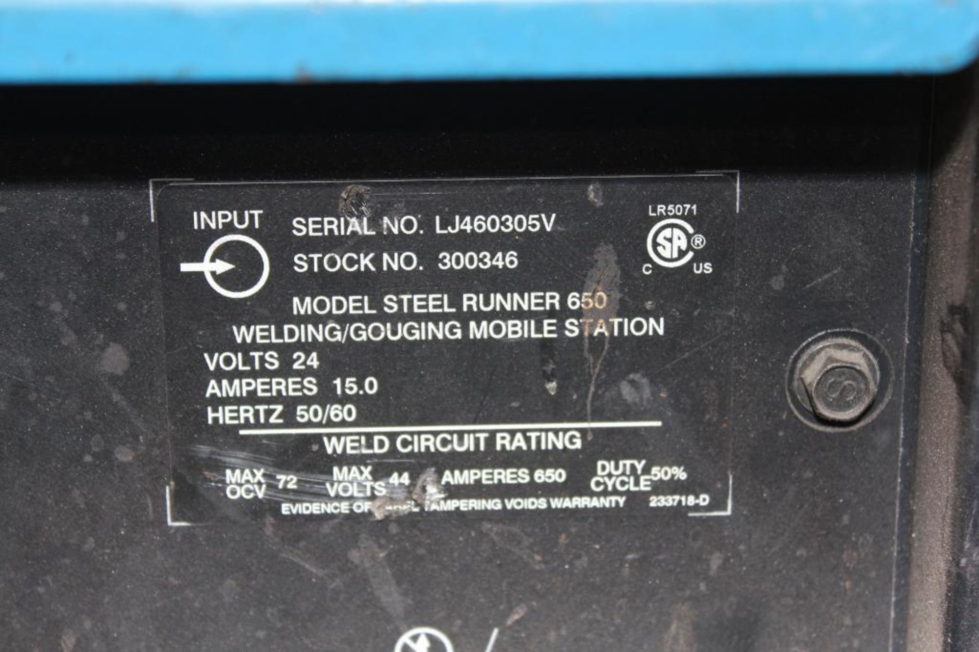 MILLER STEEL RUNNER 650 STRUCTUAL WELDING AND GOUGING SYSTEM SN.LJ460305V 24V WITH STEELRUNNER 650 - Image 12 of 12