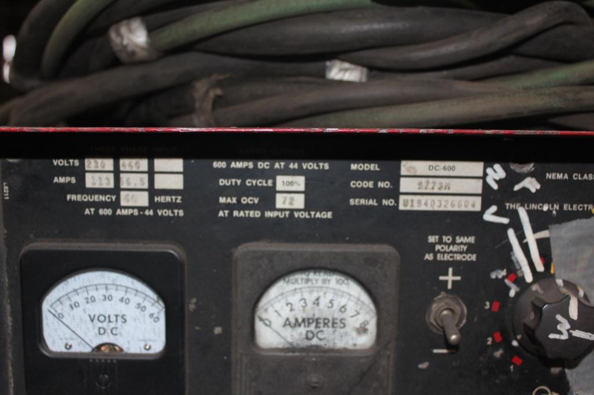 LINCOLN ELECTRIC IDEALARC DC-600 WELDER SN.U1940326604 230-460V WITH LN-8 WIRE FEED SN.103238 115V - Image 9 of 10