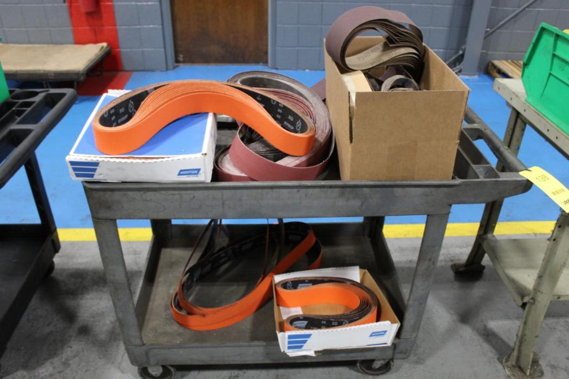 LOT: ASSORTED BELTS ON RUBBERMAID CART