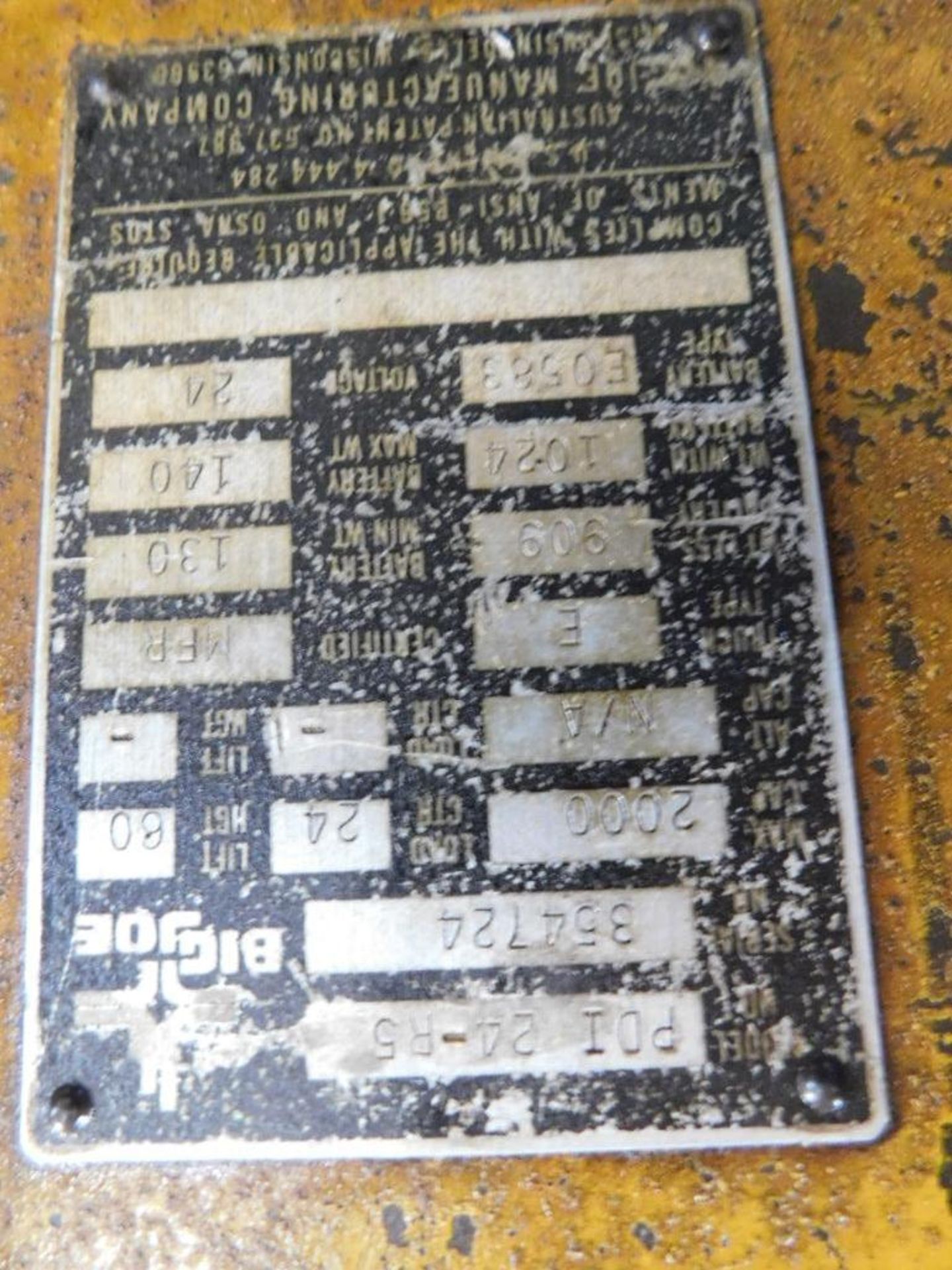 BIG JOE ELECTRIC PALLET JACK MODEL PDI-24-R5, S/N 354724, 2000 LB. CAPACITY - Image 3 of 3