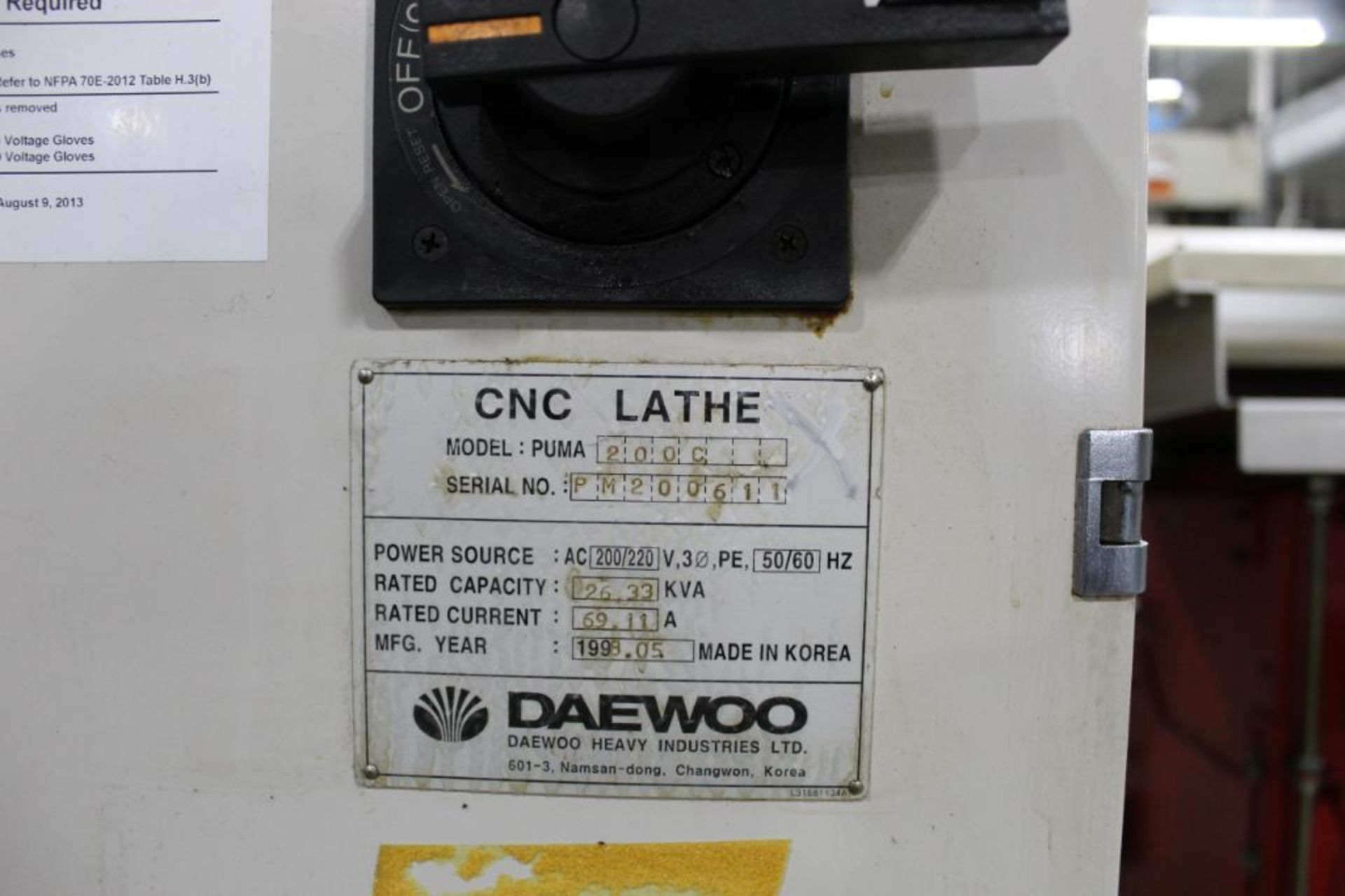 LOT: DAEWOO CNC TURNING CENTER MODEL PUMA 200C, S/N PM200611, 8 IN. 3-JAW CHUCK, TOOL EYE, 12 - Image 9 of 10