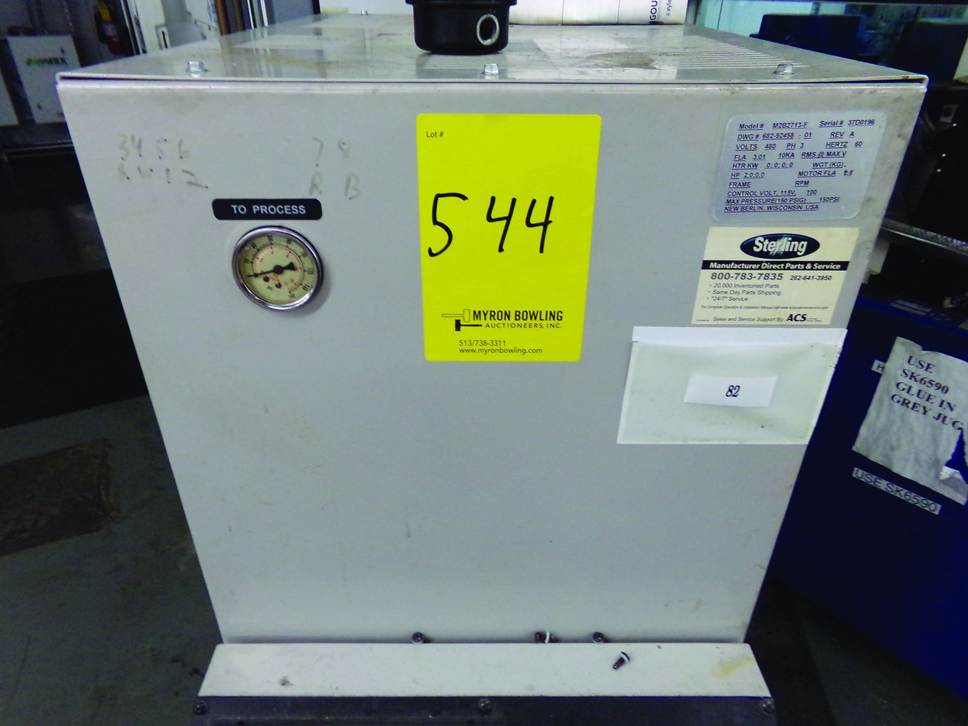 STERLING COOLING UNIT, MODEL M2B2713-F, S/N 37D0196, 480 V., 3-PHASE, PARTS MISSING - Image 3 of 3