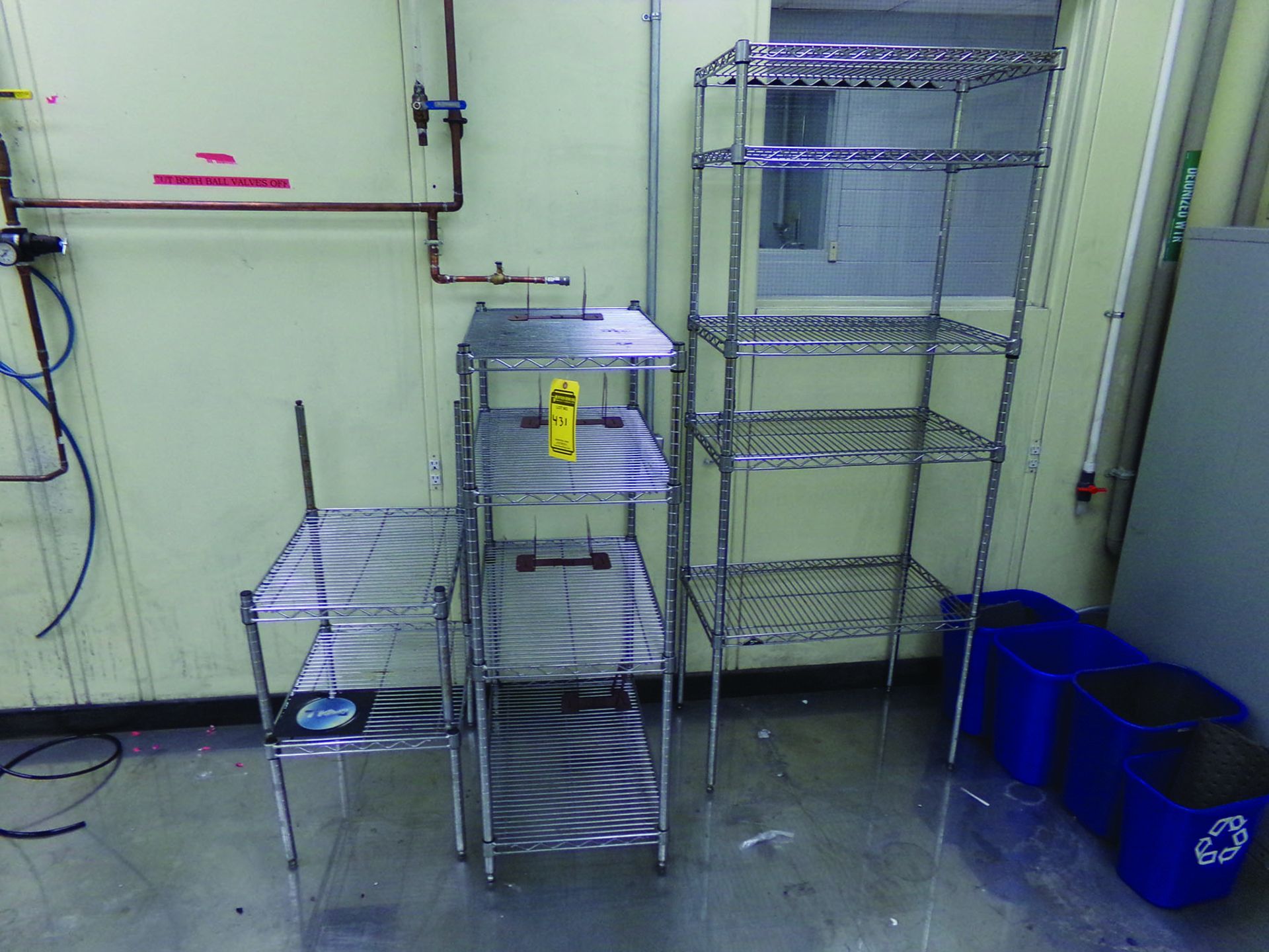 (1) 4' X 2' 6'' STAINLESS TABLE, (3) ASSORTED SIZE METRO SHELVES, (1) 2-DOOR CABINET - Image 2 of 3