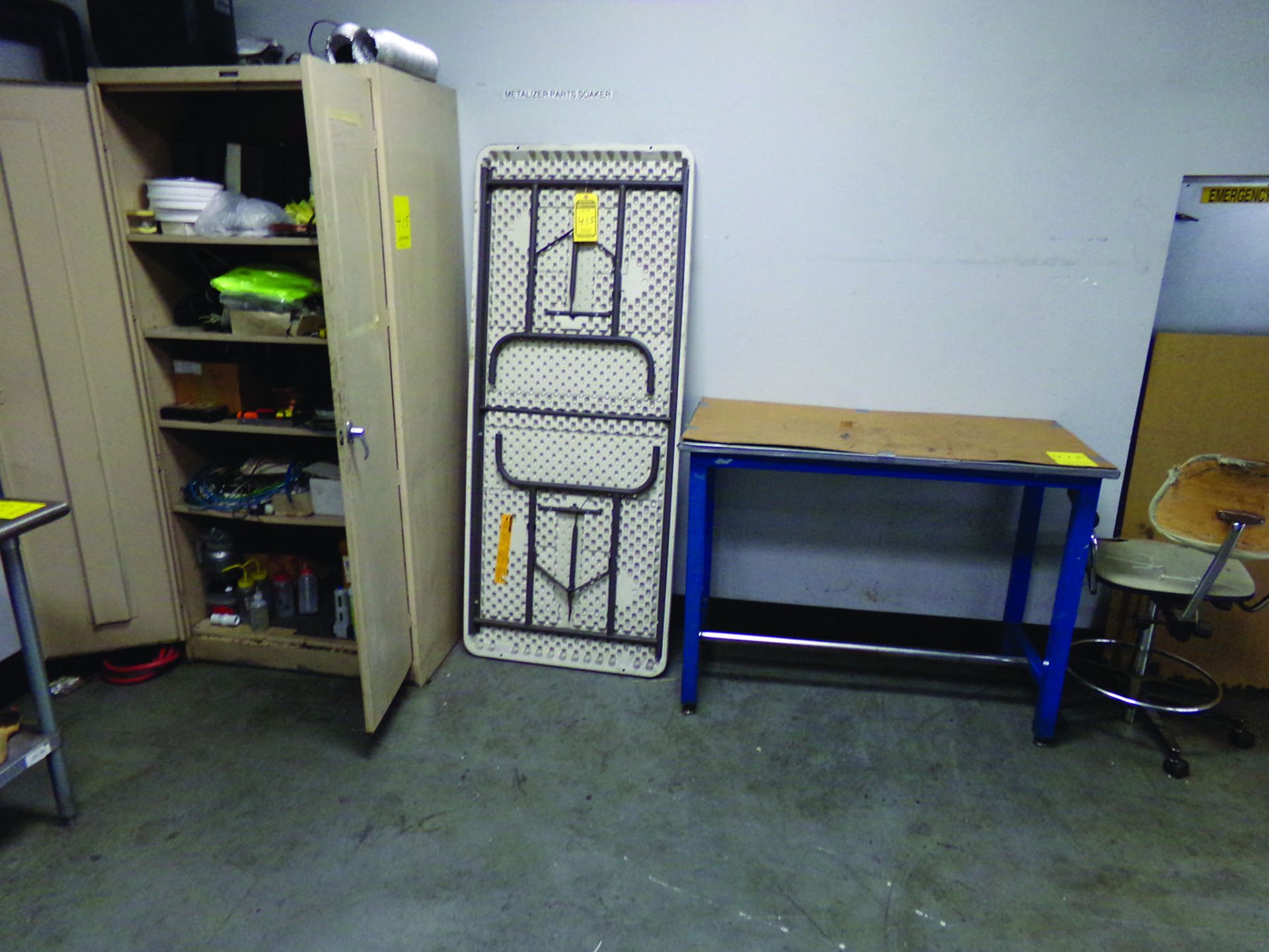 (3) TABLES, (1) 2-DOOR CABINET, (1) WORK BENCH W/CONTENTS - Image 3 of 3