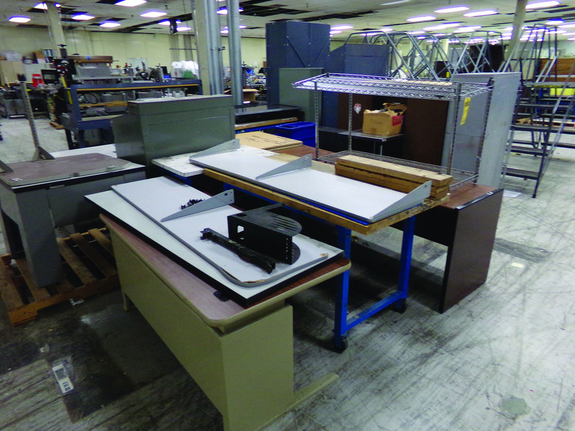 LOT OF TABLES, DESKS, COPY MACHINE & SHELVES - Image 2 of 5