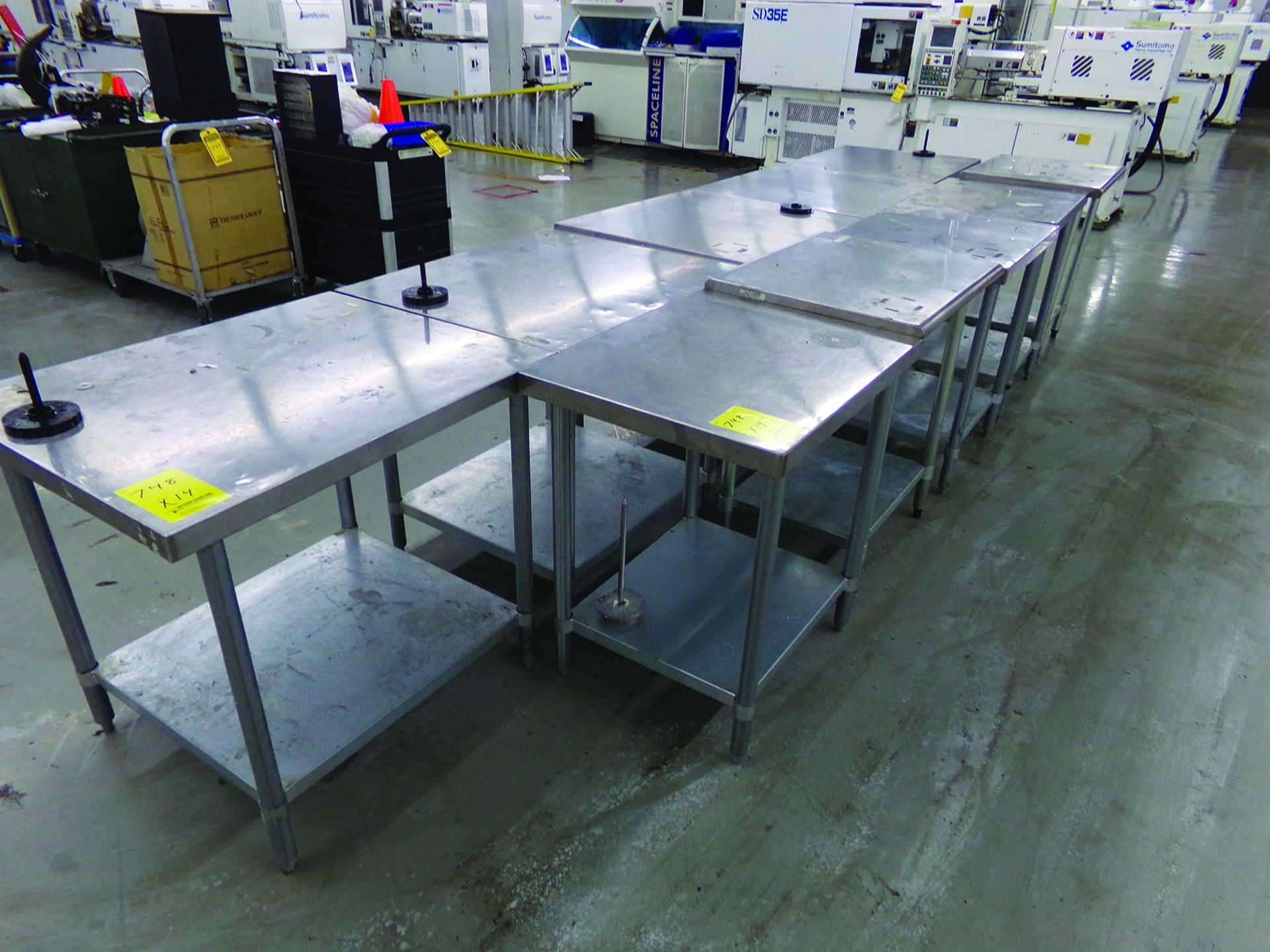 (14) ASSORTED SIZE STAINLESS TABLES