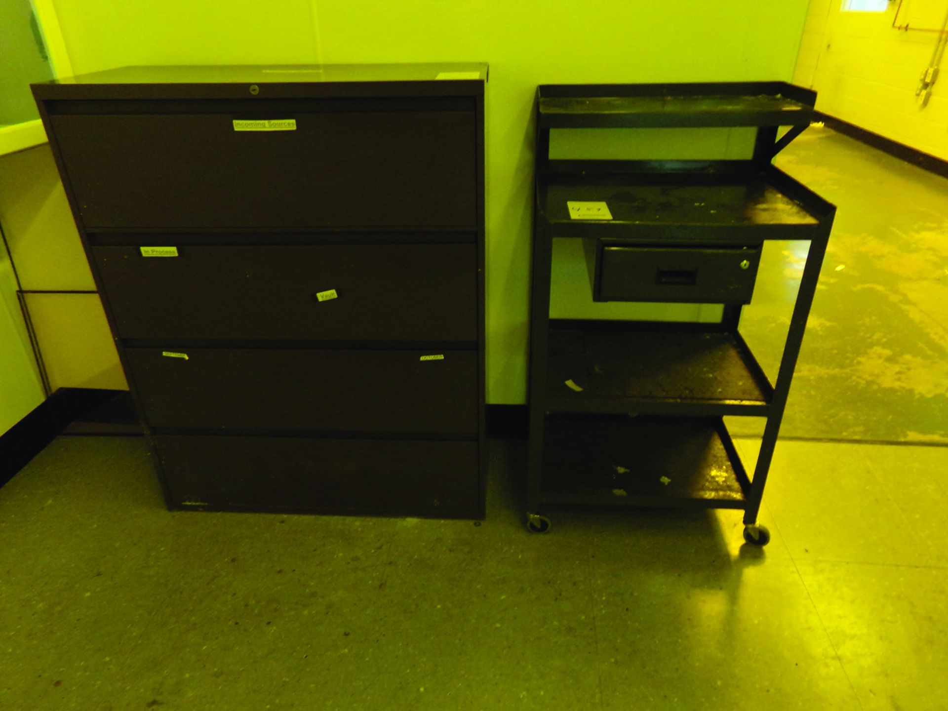 FILE CABINET, 2-DOOR CABINET, (2) WORK STATIONS