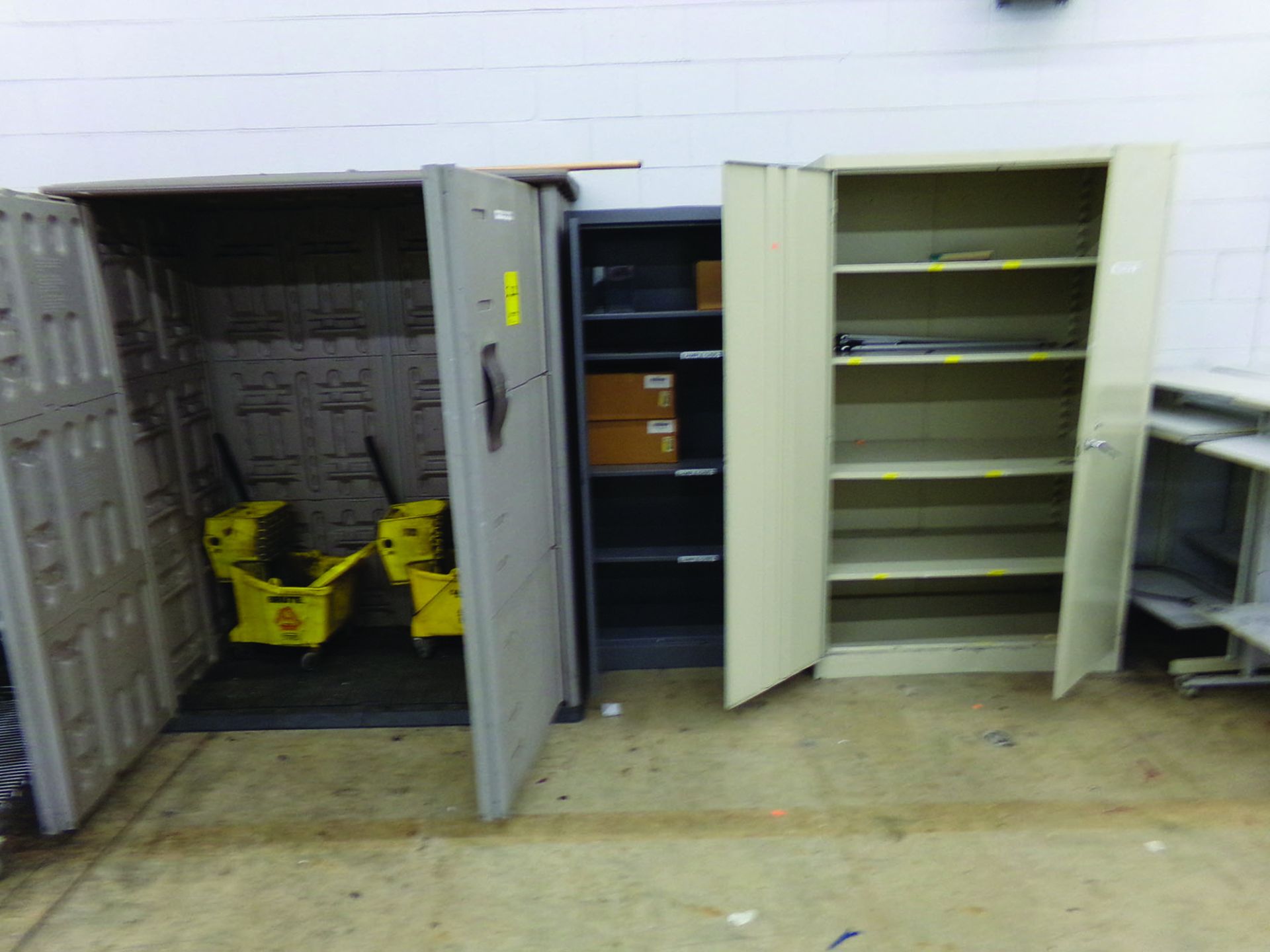 (2) 2-DOOR CABINETS, (1) TUPPERWARE 2-DOOR CABINET, (1) SHELVE - Image 2 of 3