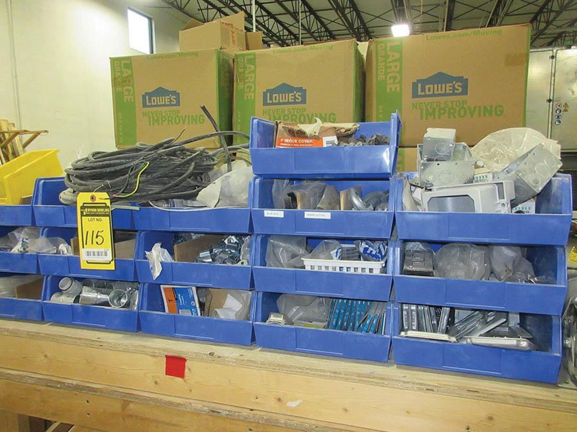 ITEMS ON WORKBENCH: ASSORTED WIRE SPOOLS, ELECTRICAL BOXES, COVERS, EFECTOR ELECTRONIC PROXIMITY - Image 2 of 8