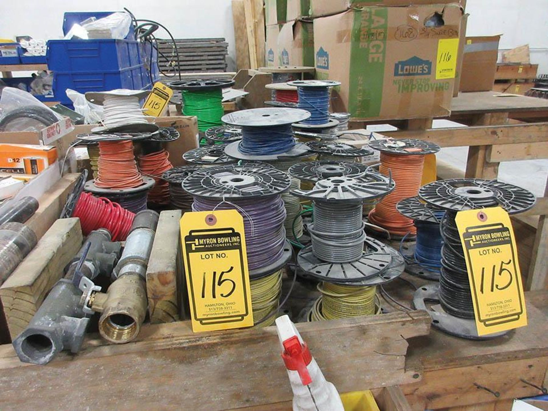 ITEMS ON WORKBENCH: ASSORTED WIRE SPOOLS, ELECTRICAL BOXES, COVERS, EFECTOR ELECTRONIC PROXIMITY - Image 6 of 8