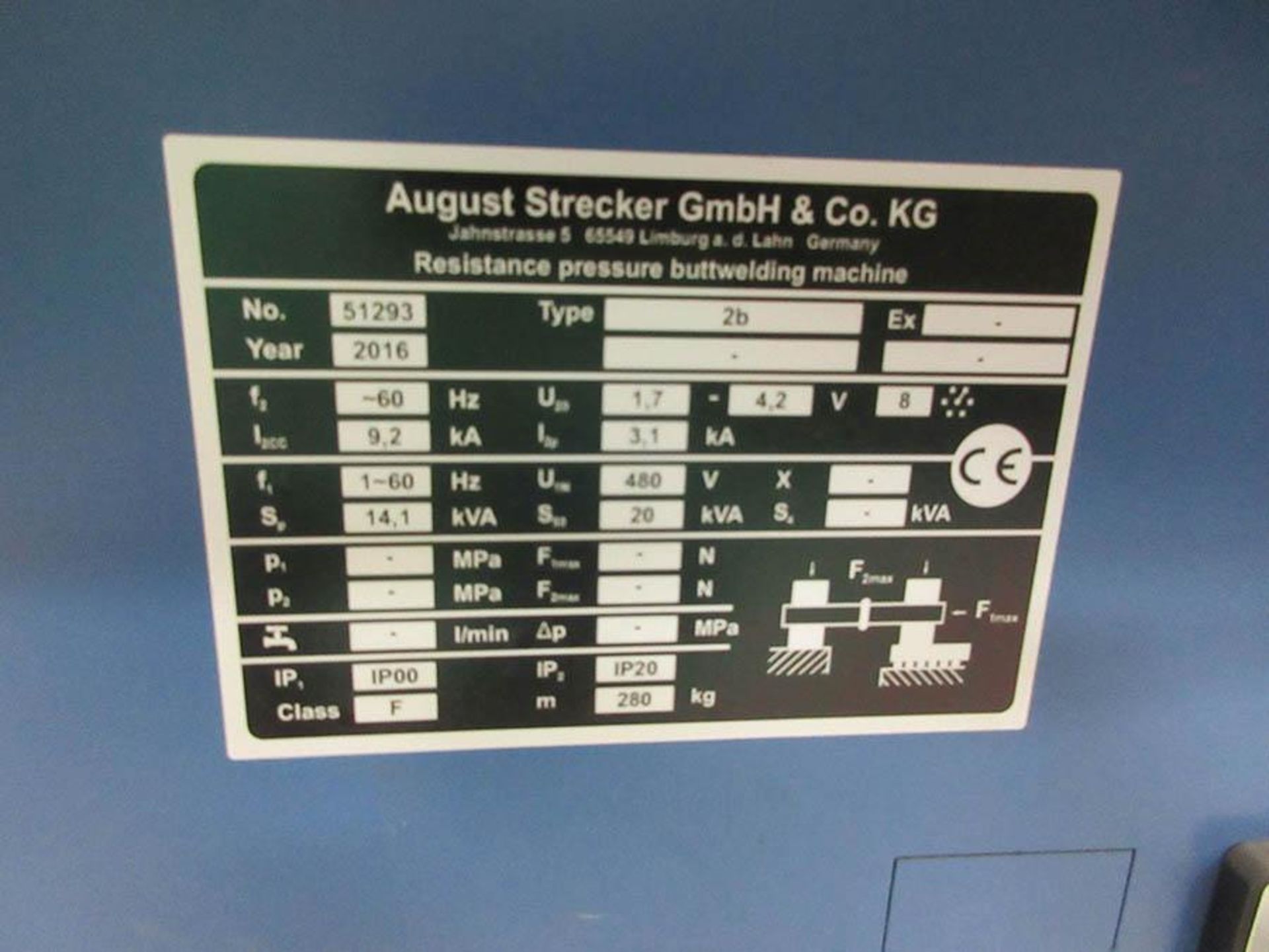 2016 STRECKER RESISTANCE PRESSURE BUTT WELDING MACHINE, MODEL 2BNV, TYPE 2B-NV, S/N 51293, 480 V., - Image 6 of 6