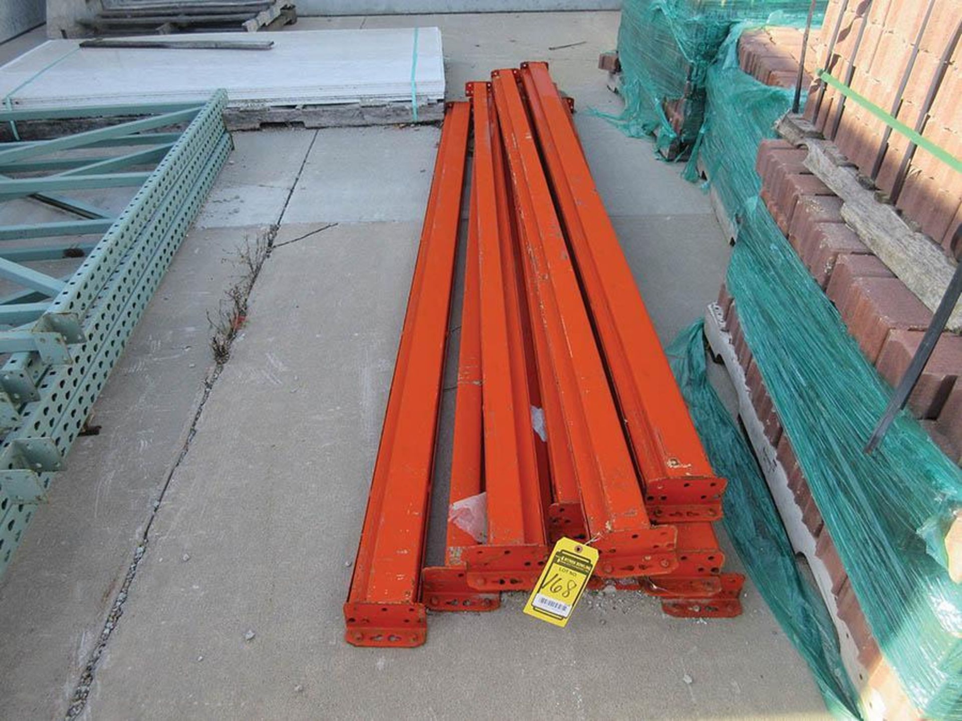 PALLET RACKING: (2) 8' UPRIGHTS, (3) 10' UPRIGHTS, (12) 108'' X 4'' CROSSBEAMS, (7) 108'' X 4''