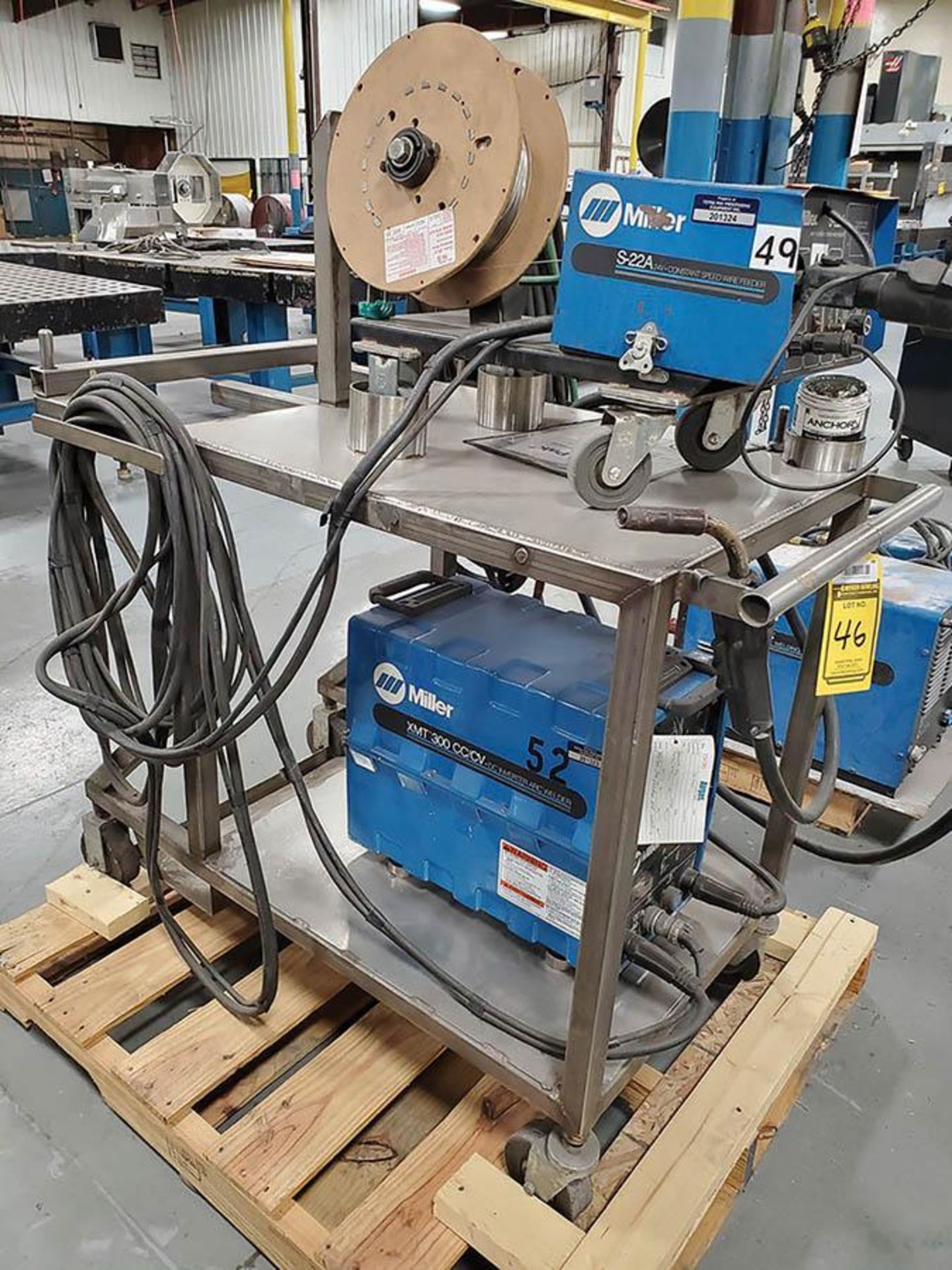 MILLER XMT 300 CC/CV DC INVERTER ARC WELDER ON STAINLESS CART WITH MILLER S-22A 24V CONSTANT WIRE - Image 3 of 5