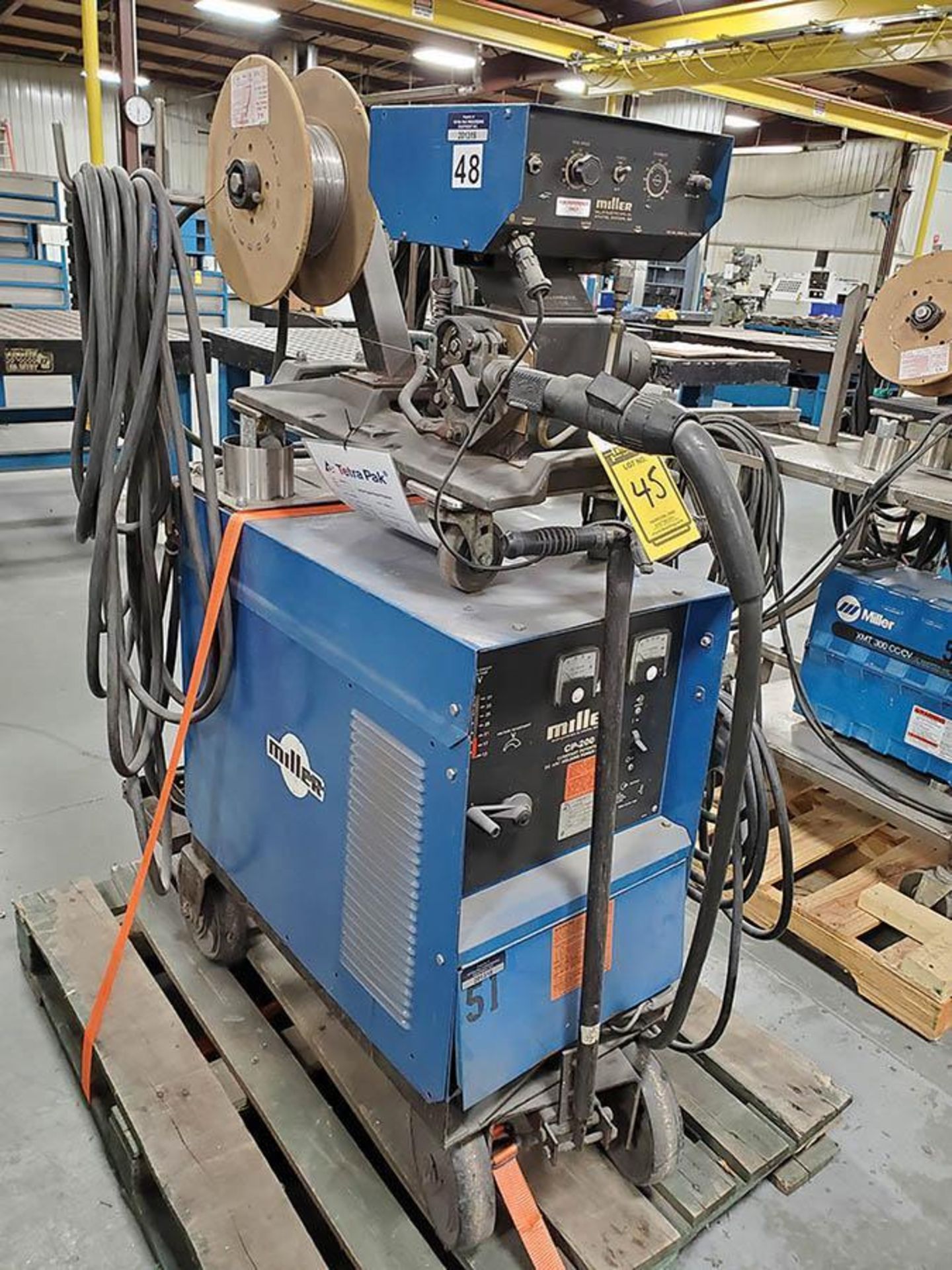 MILLER CP-200 CONSTANT POTENTIAL DC ARC WELDER ON CASTER CART WITH MILLER S-52E WIRE FEEDER - Image 3 of 6