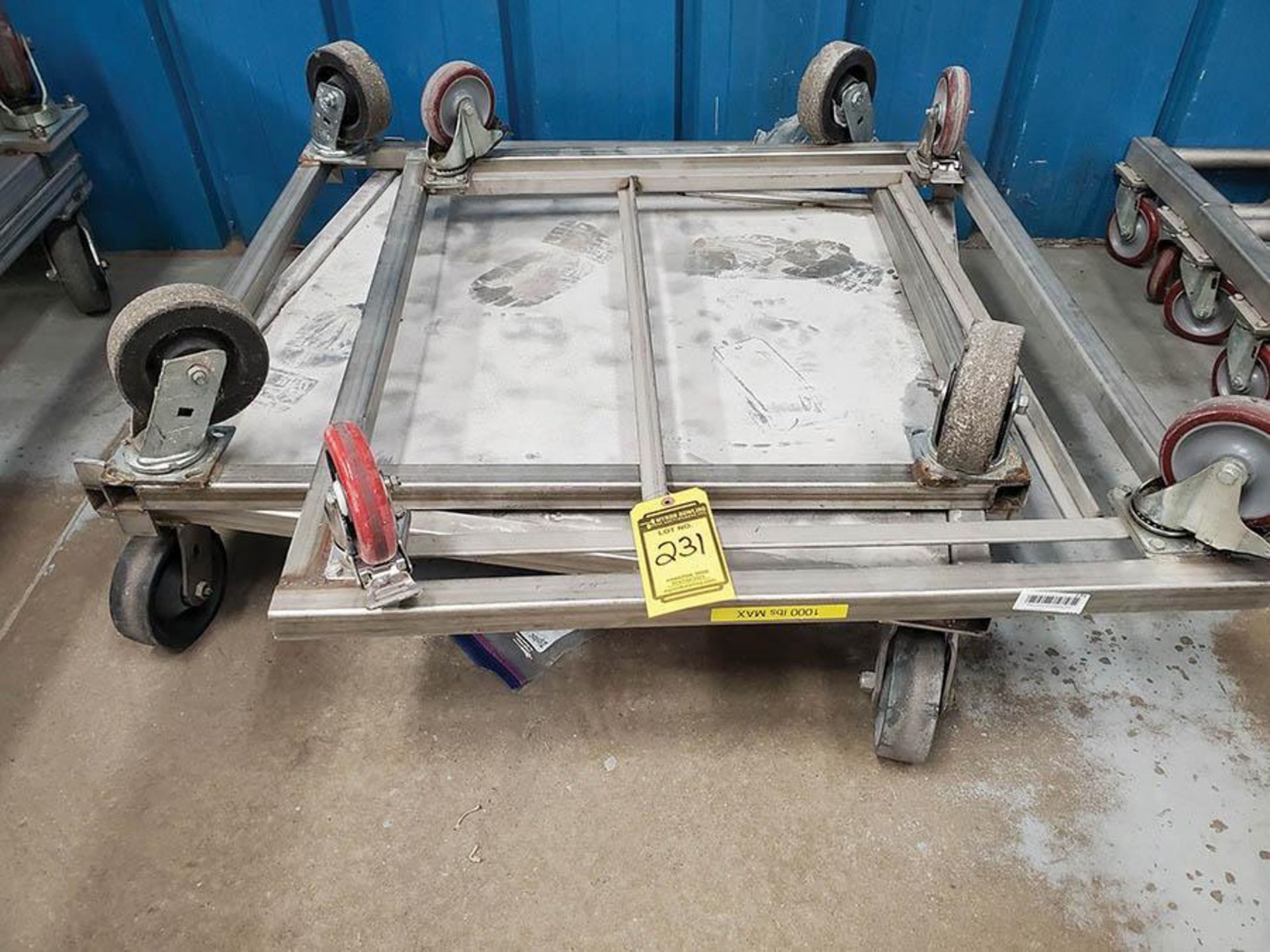 (3) 3' X 3' STAINLESS STEEL FLOOR BAR & PLATFORM CARTS