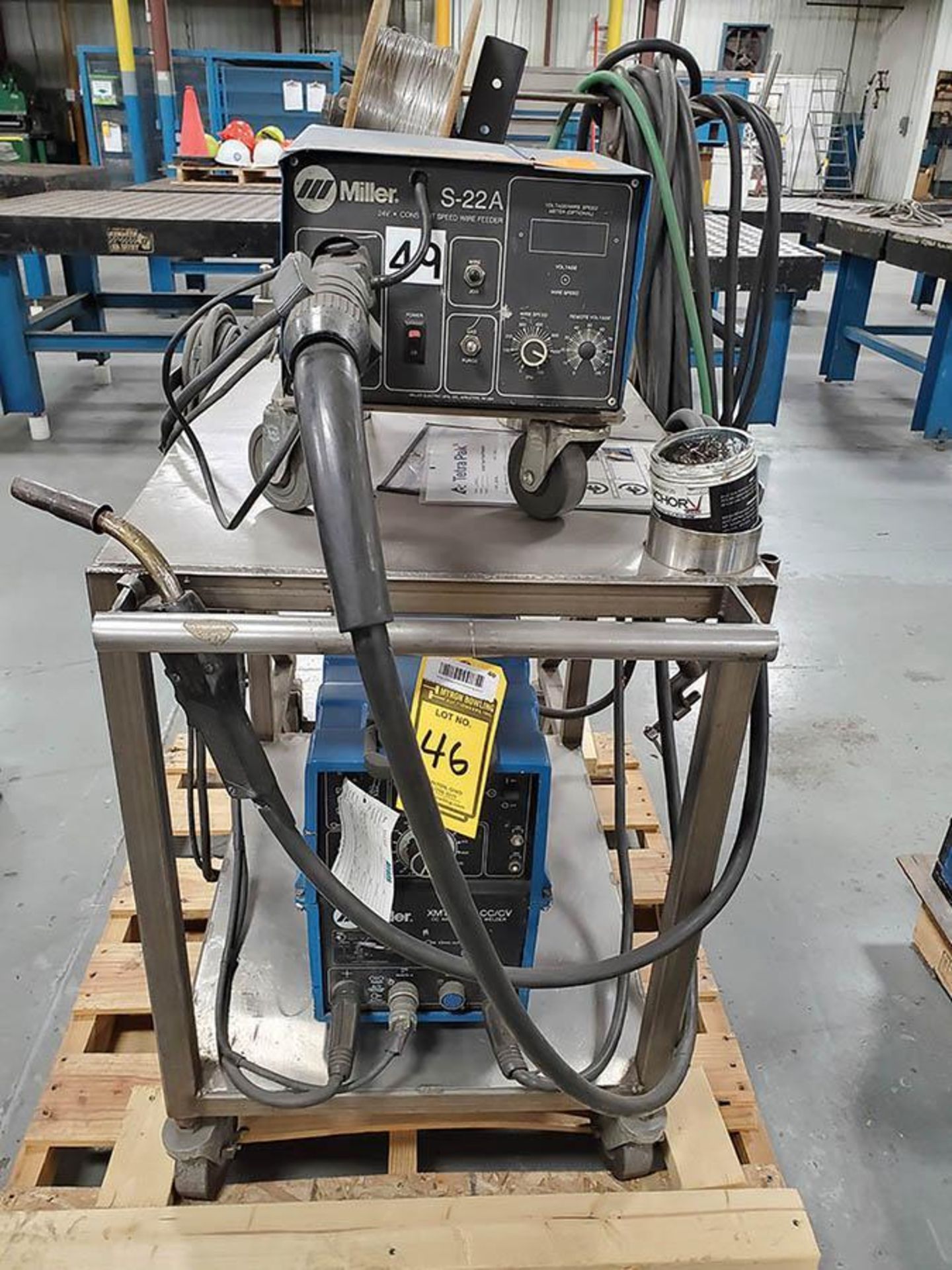 MILLER XMT 300 CC/CV DC INVERTER ARC WELDER ON STAINLESS CART WITH MILLER S-22A 24V CONSTANT WIRE - Image 2 of 5