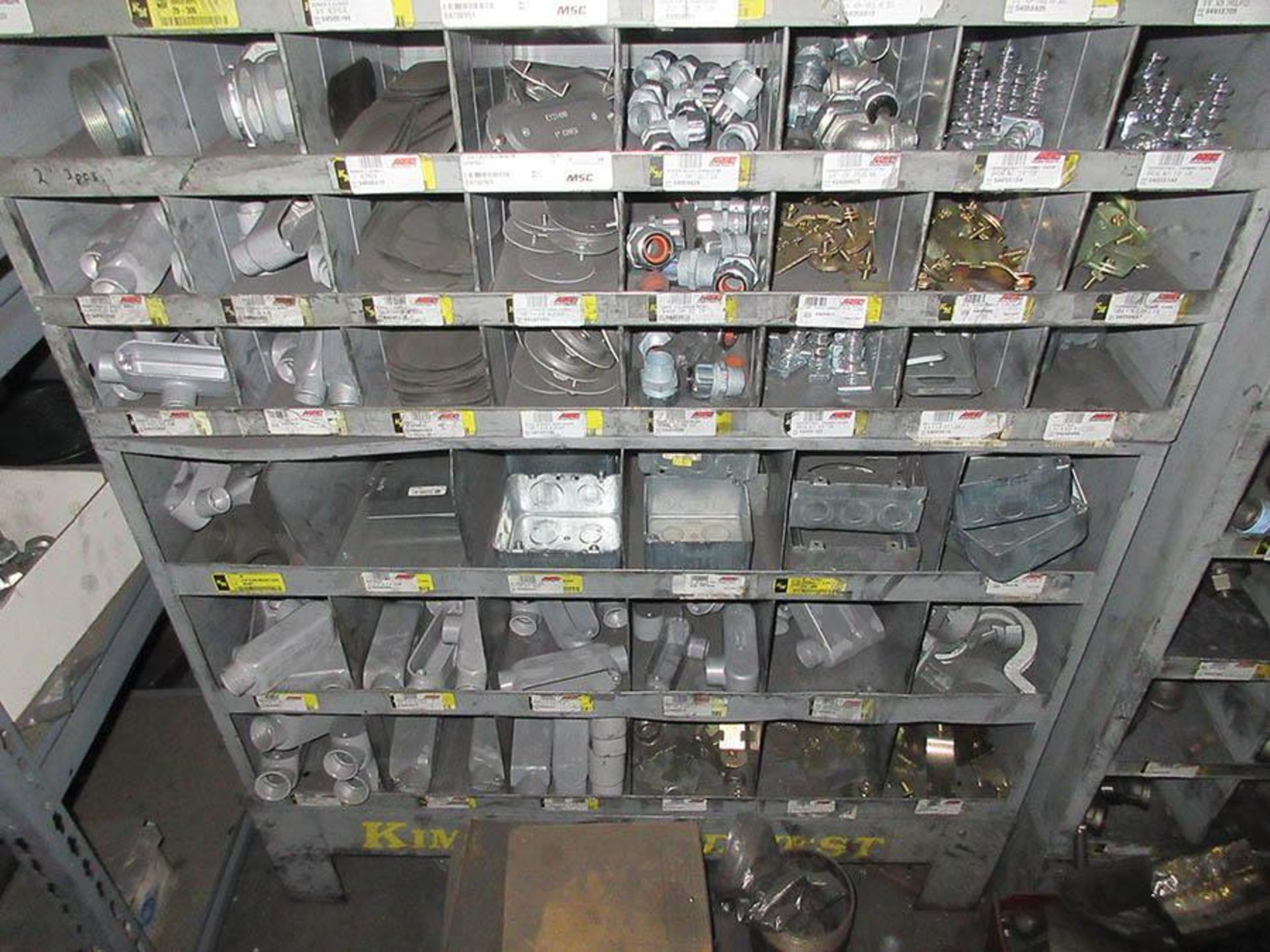 (5) KM PIGEON HOLE CABINETS W/ ASSORTED HARDWARE CONTENT, (1) 5-SHELF UNIT W/ CONTENT - Image 4 of 14