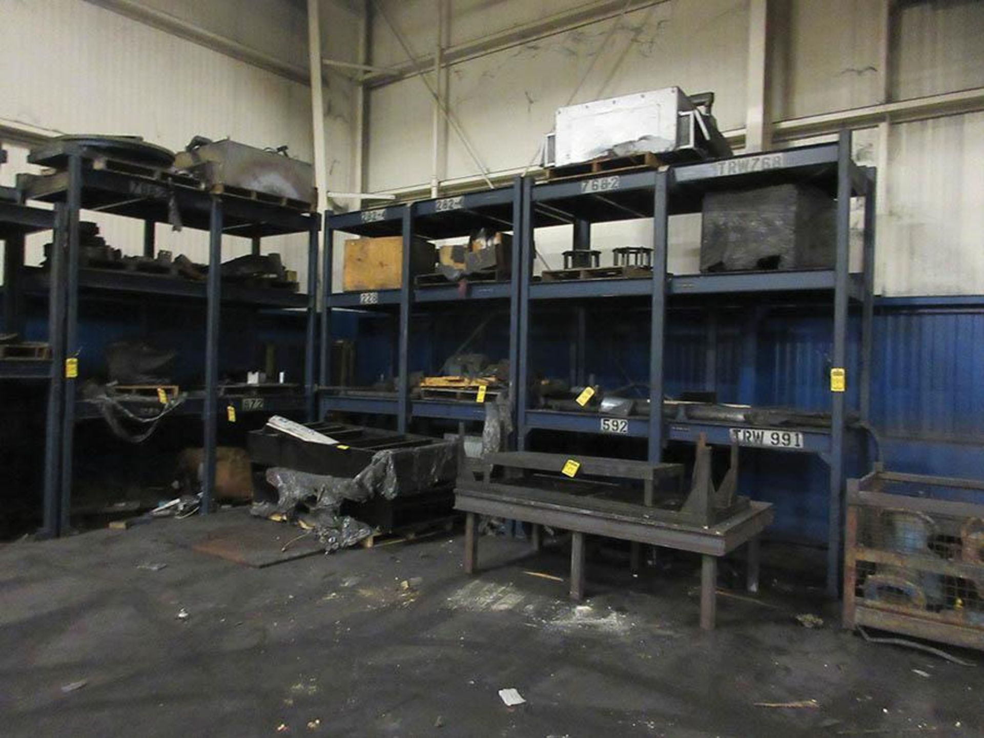 (4) DIE RACKS AND CONTENT, (3) @ 11' X 4' X 4' PER SECTION, (1) @ 10' X 17' X 4' O.A.
