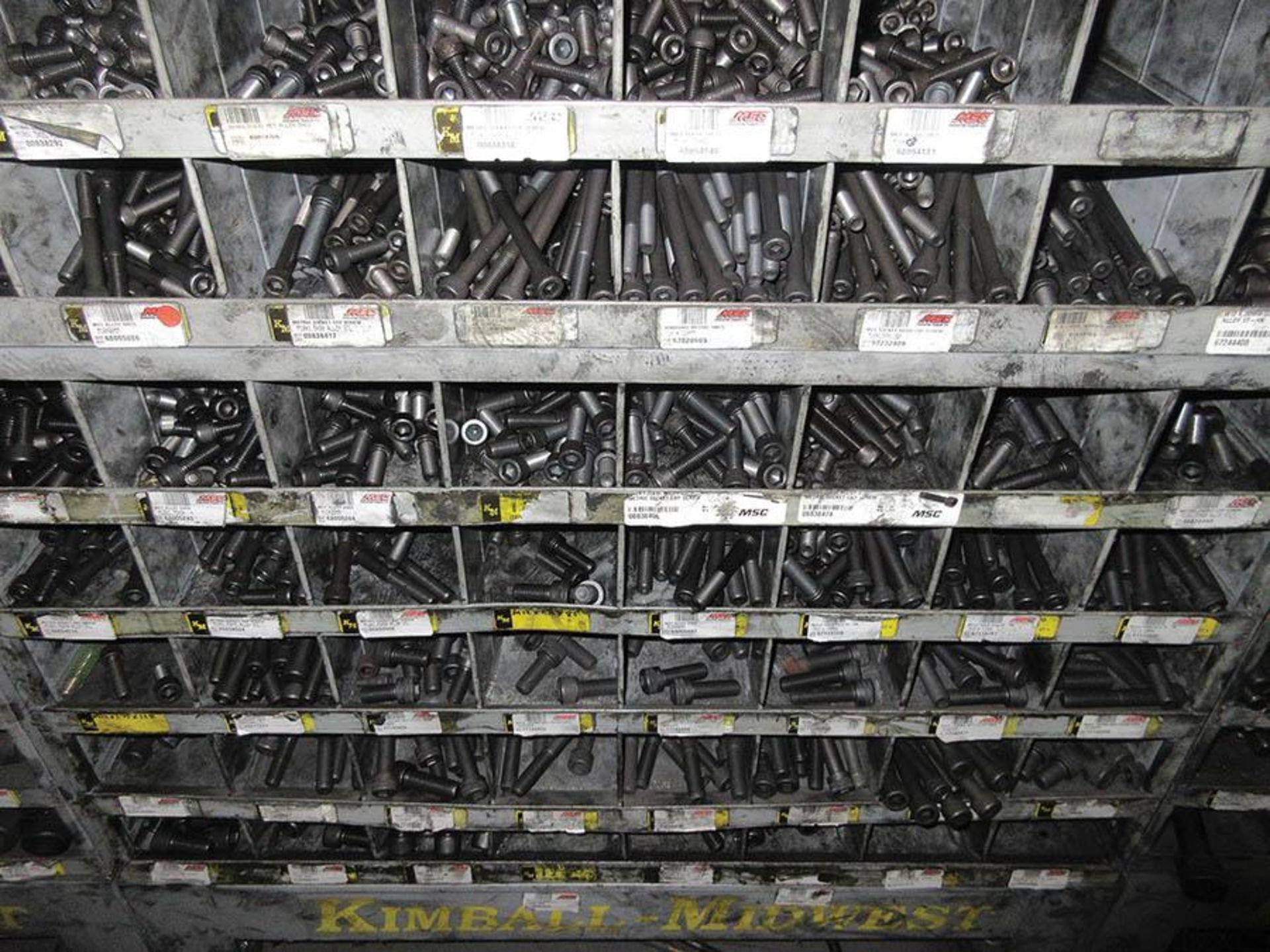 (5) KM PIGEON HOLE CABINETS W/ ASSORTED HARDWARE CONTENT, (2) KM ALL-THREAD HOLDERS - Image 4 of 12