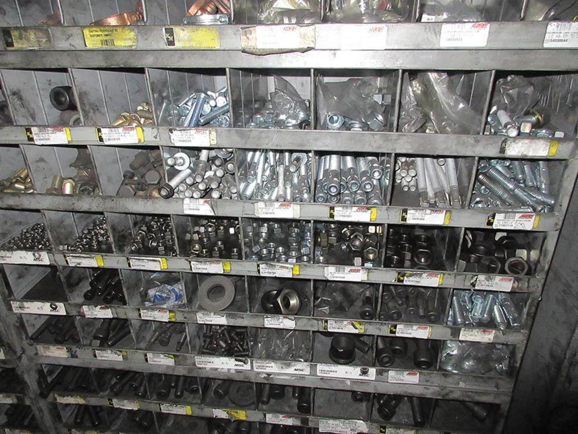 (5) KM PIGEON HOLE CABINETS W/ ASSORTED HARDWARE CONTENT, (2) KM ALL-THREAD HOLDERS - Image 2 of 12