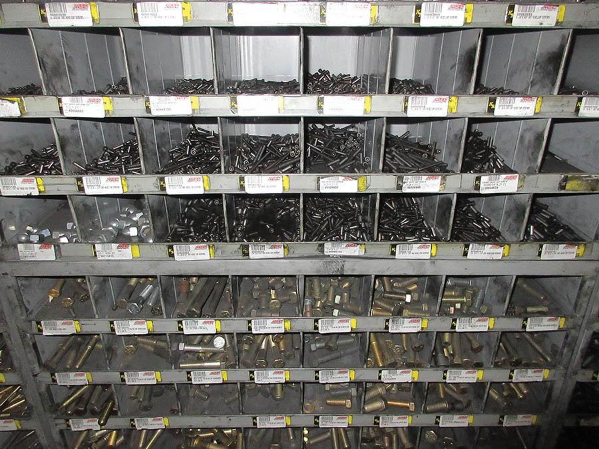 (5) KM PIGEON HOLE CABINETS W/ ASSORTED HARDWARE CONTENT, (2) KM ALL-THREAD HOLDERS - Image 9 of 12