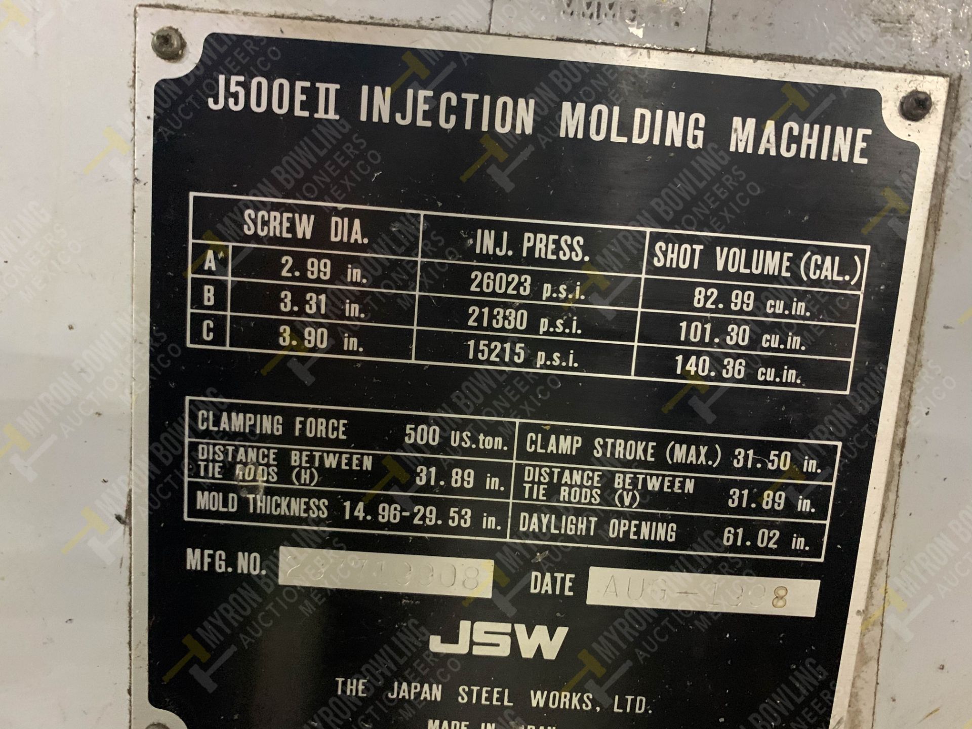 500 TON JSW J500ELL PLASTIC INJECTION MOLDING MACHINE, MFG YEAR 1998 - Image 14 of 23