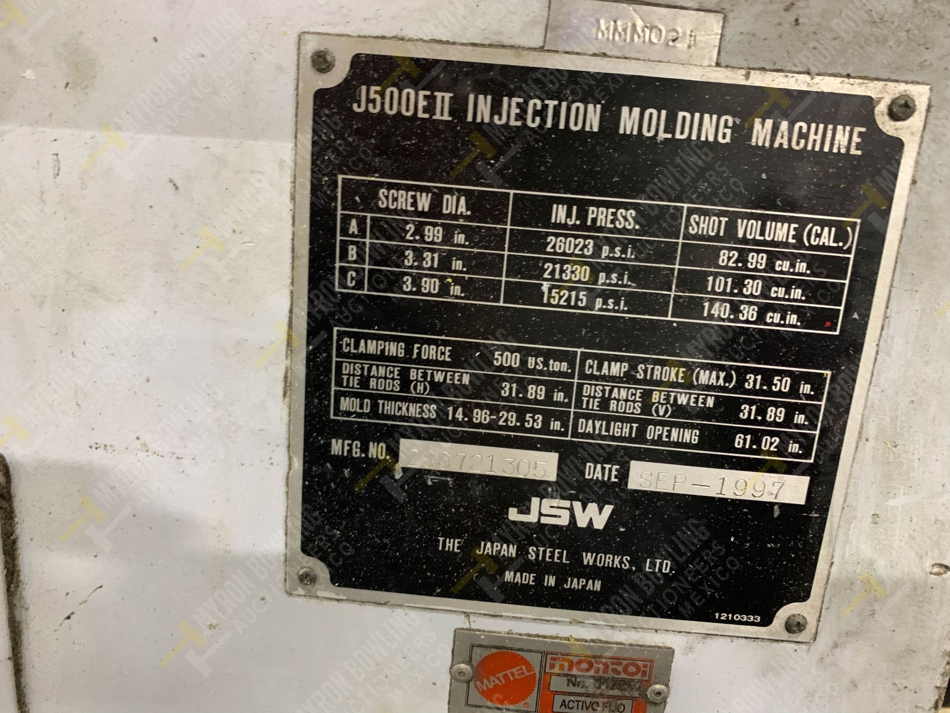 500 TON JSW J500ELL PLASTIC INJECTION MOLDING MACHINE, MFG YEAR 1997 - Image 24 of 24