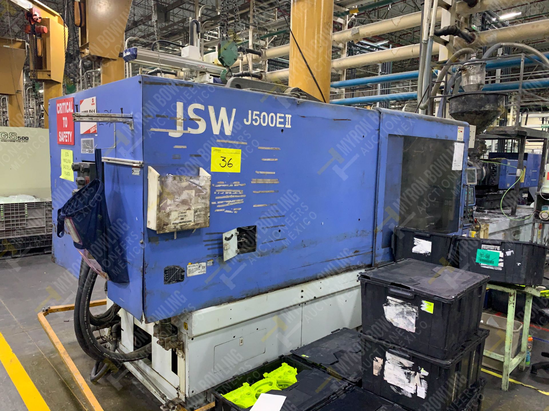 500 TON JSW J500ELL PLASTIC INJECTION MOLDING MACHINE, MFG YEAR 1998