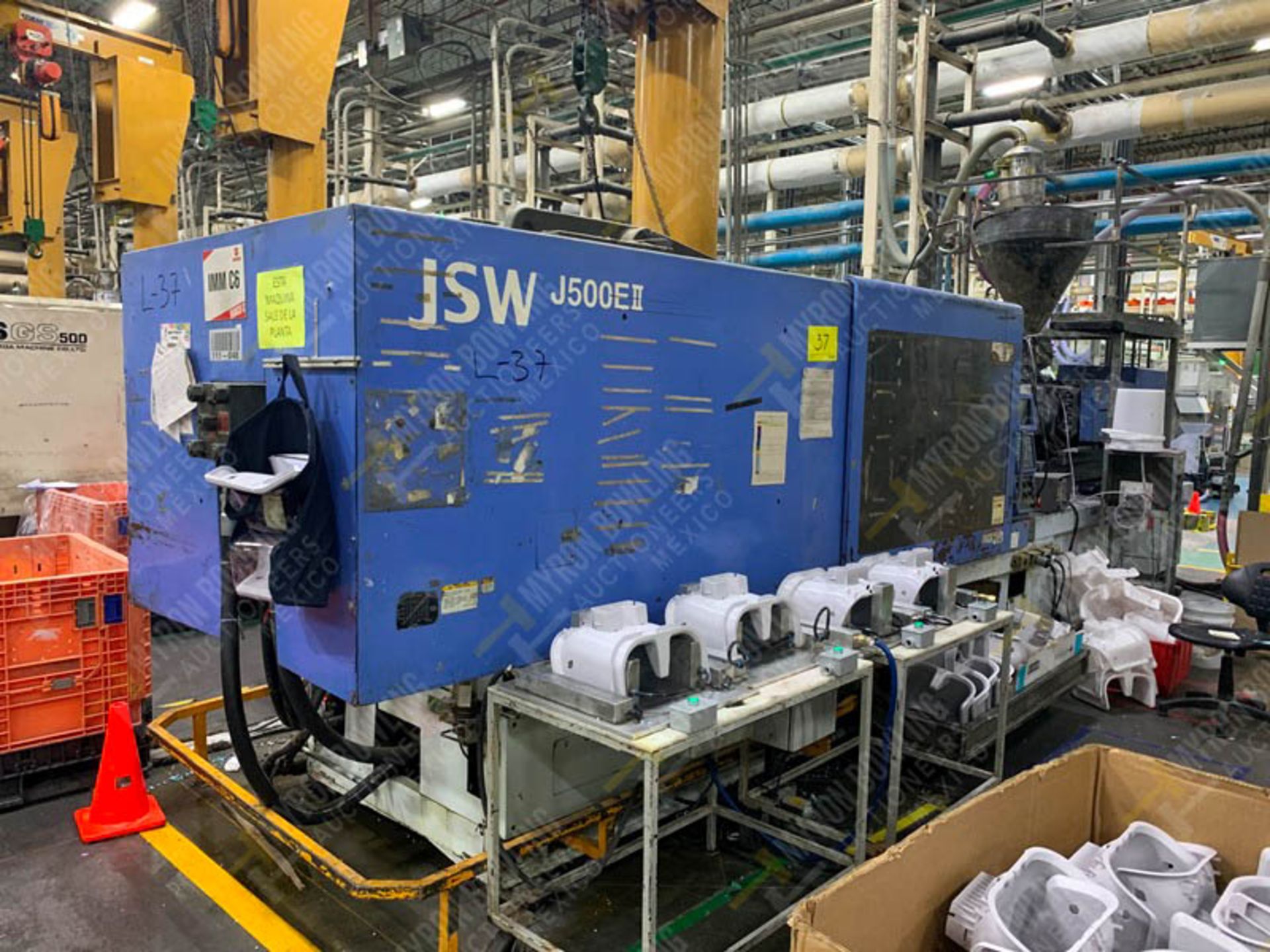 500 TON JSW J500ELL PLASTIC INJECTION MOLDING MACHINE, MFG YEAR 1997