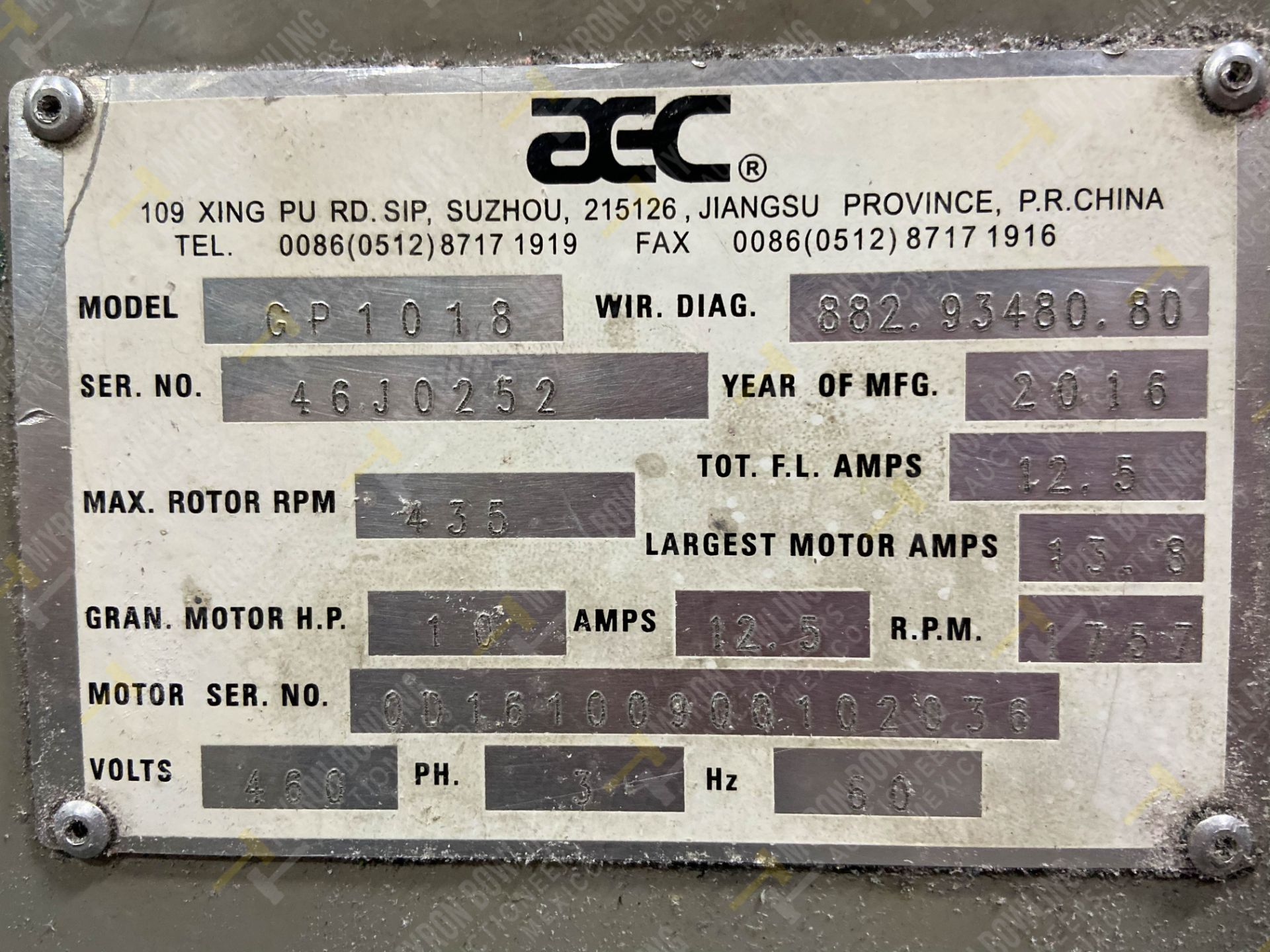 10HP AEC GP1018 PLASTIC GRANULATOR, SERIE 46J0252, MFG. YEAR 2016 (A-17) - Image 7 of 8